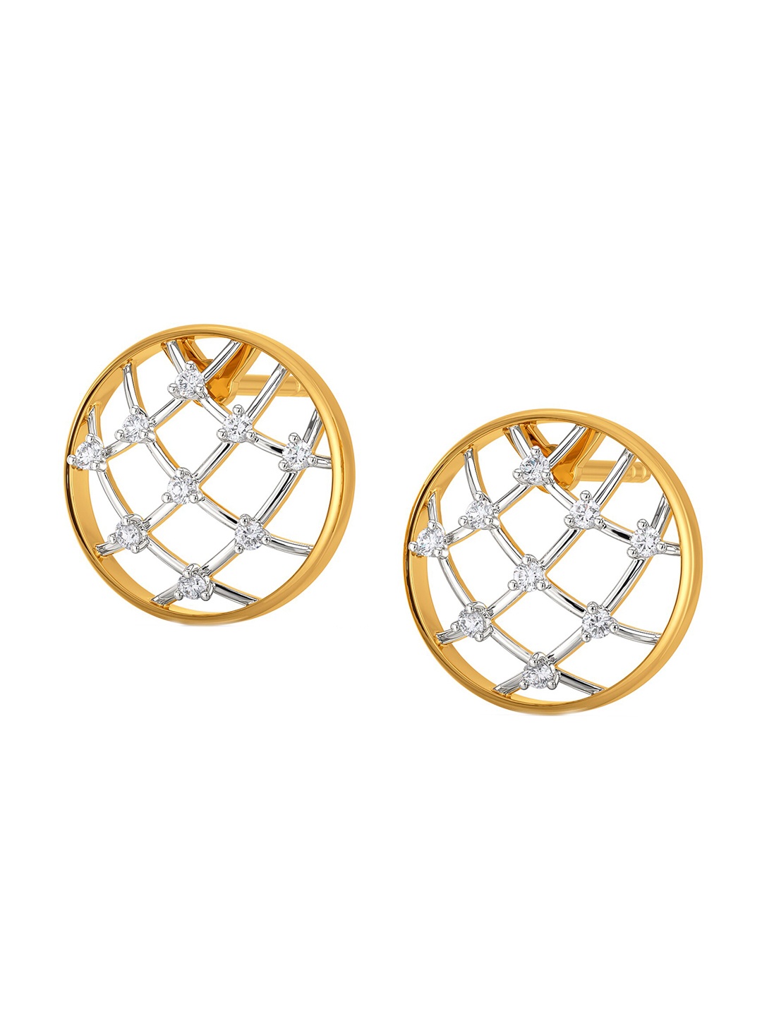 

MELORRA Crochet Nets 18KT Gold Diamond Stud Earring-2.37gm