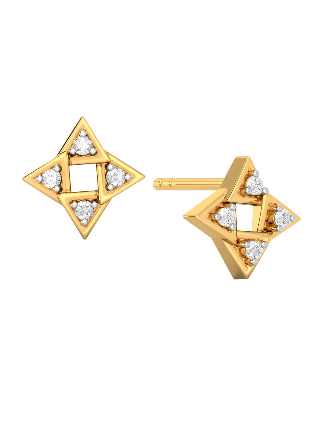 

MELORRA Trio Gusto Rhodium-Plated Diamond Studded 18KT Gold Stud Earrings -1.92gm