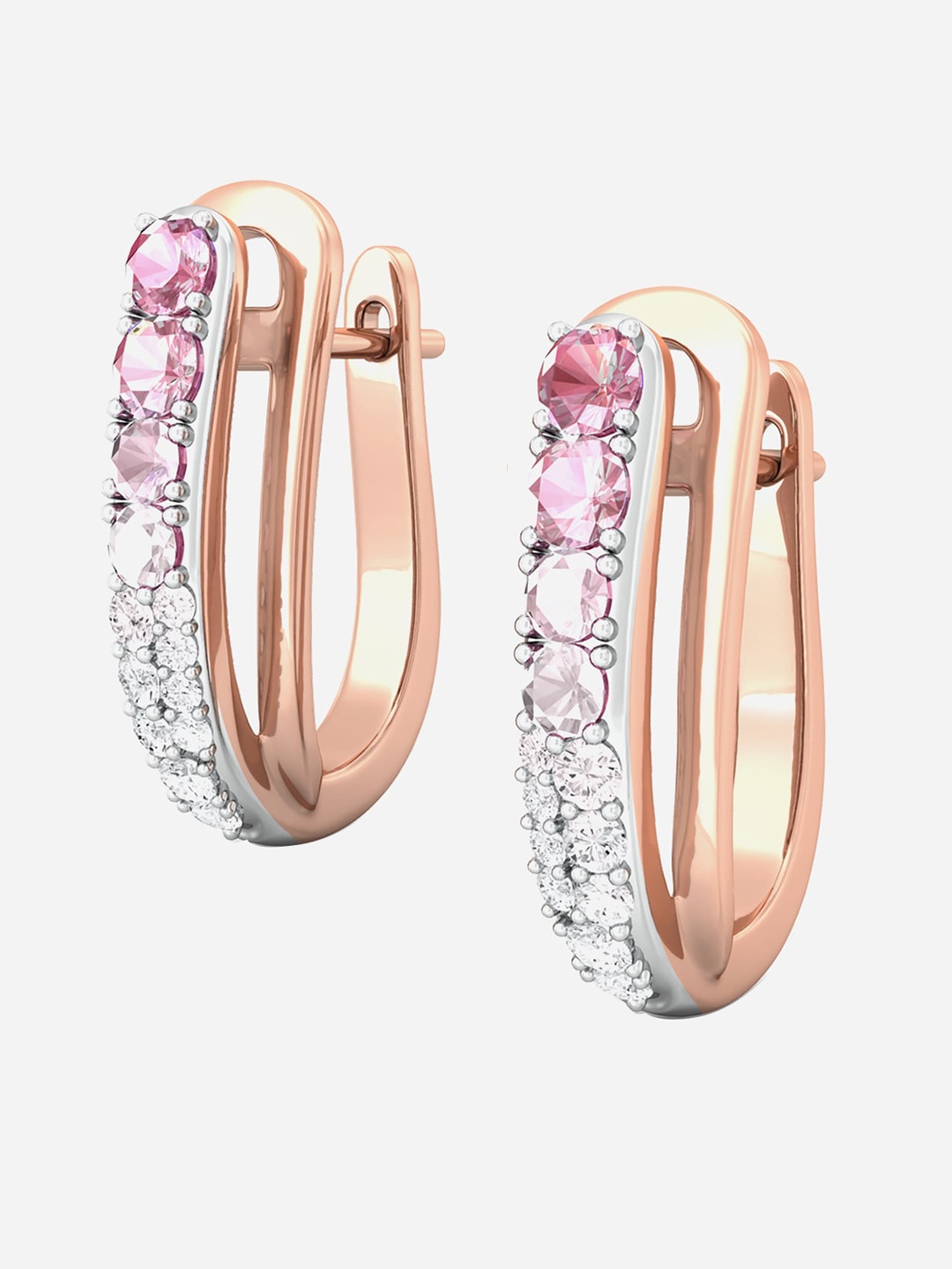 

MELORRA Pink Gouache 18KT Rose Gold Diamond Hoop Earrings-3.5gm