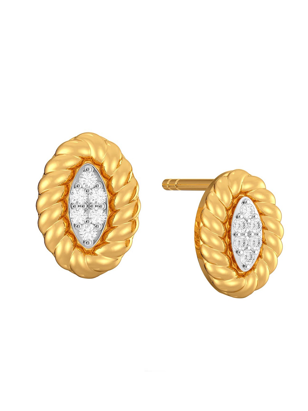 

MELORRA Twine Sign Diamond-Studded Rhodium-Plated 18KT Gold Studs Earrings-2.37 gm