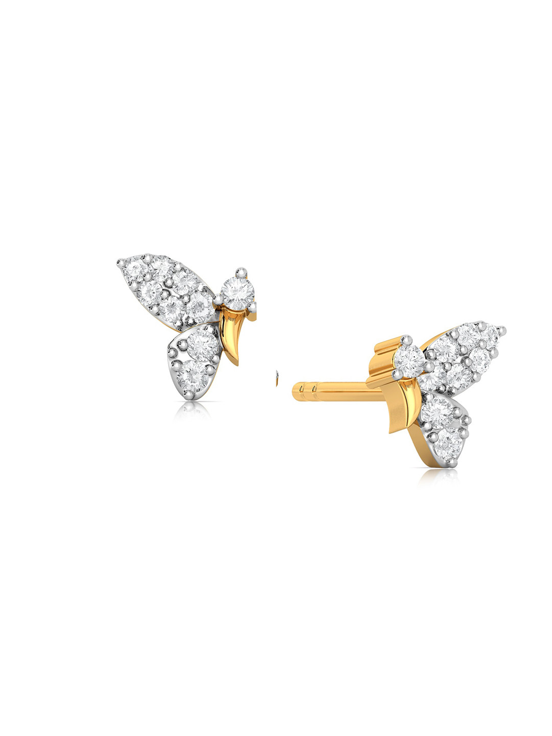 

MELORRA Flutter Fly Rhodium-Plated 18KT Gold Diamond Stud Earrings-1.38gm