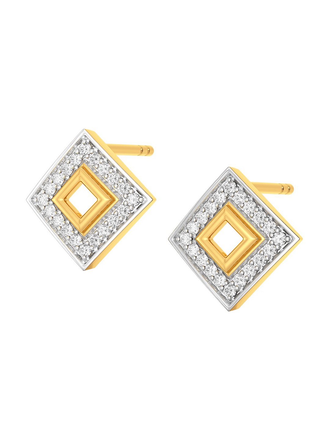 

MELORRA Rhombus Rims Rhodium-Plated Diamond Studded 18KT Gold Stud Earrings-2.61gm