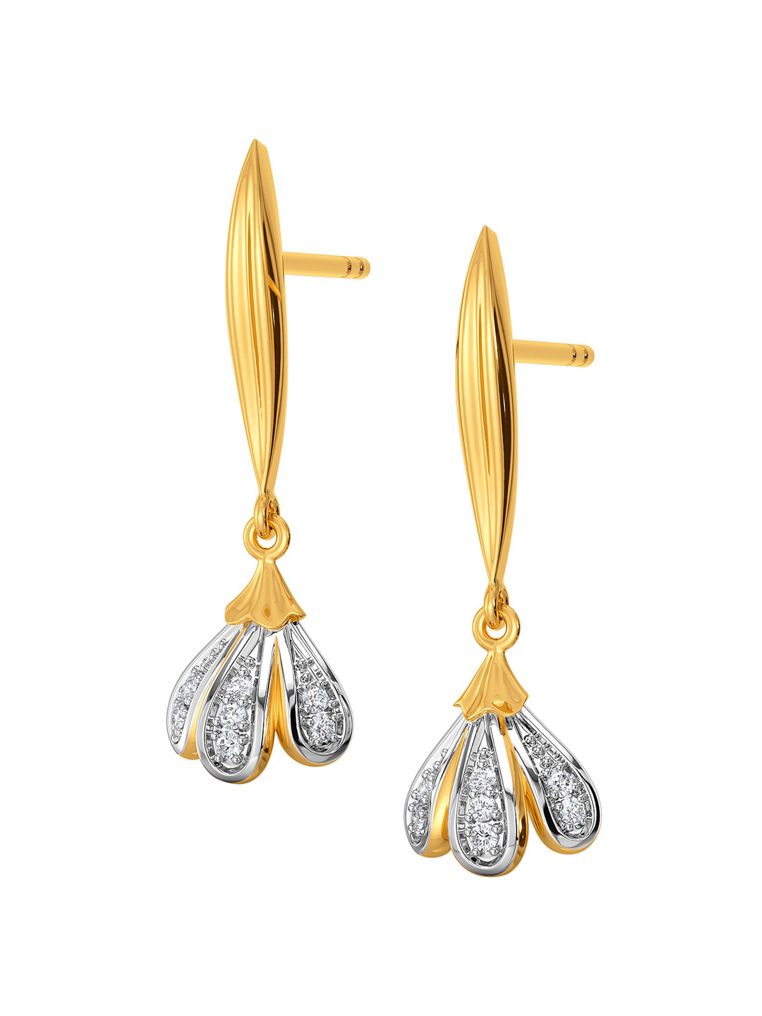

MELORRA The Wilderness Rhodium-Plated Diamond- Studded 18KT Gold Drop Earrings- 2.62 gm
