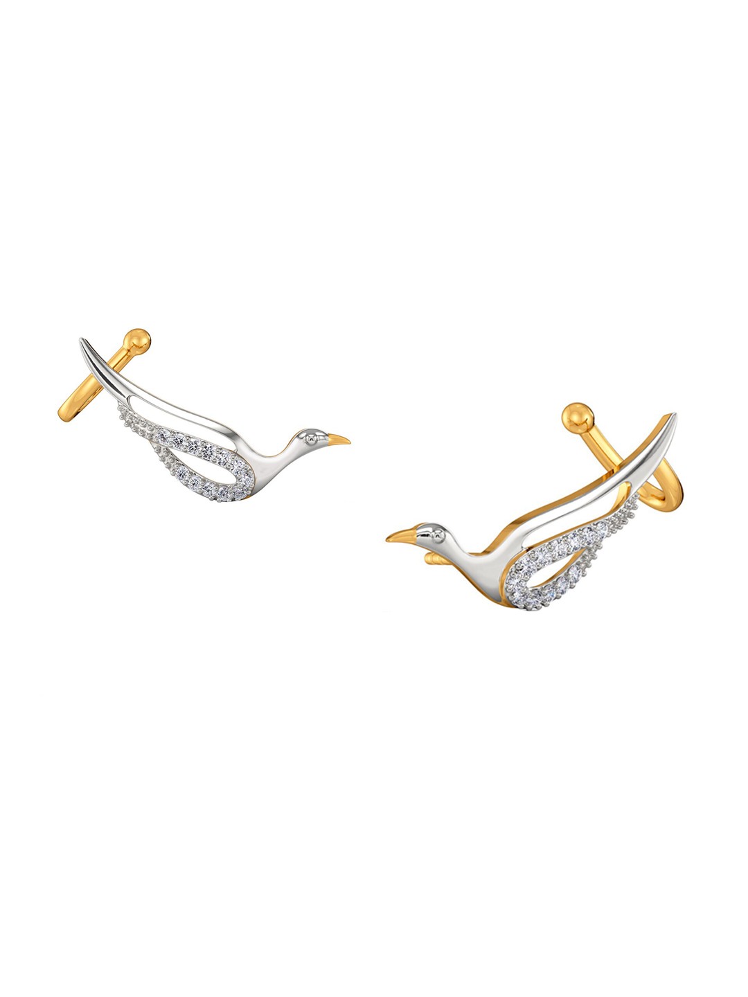 

MELORRA The White Strike Rhodium-Plated Diamond- Studded 18KT Gold Stud Earrings- 3.41 gm