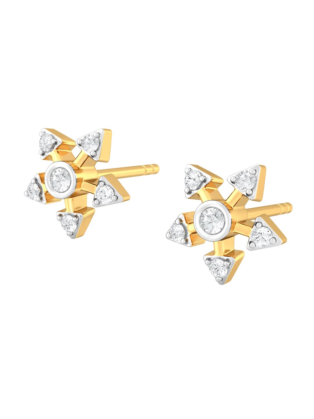 

MELORRA Paddle Wheel Cradle Diamond-Studded Rhodium-Plated 18KT Gold Studs Earrings-1.83gm