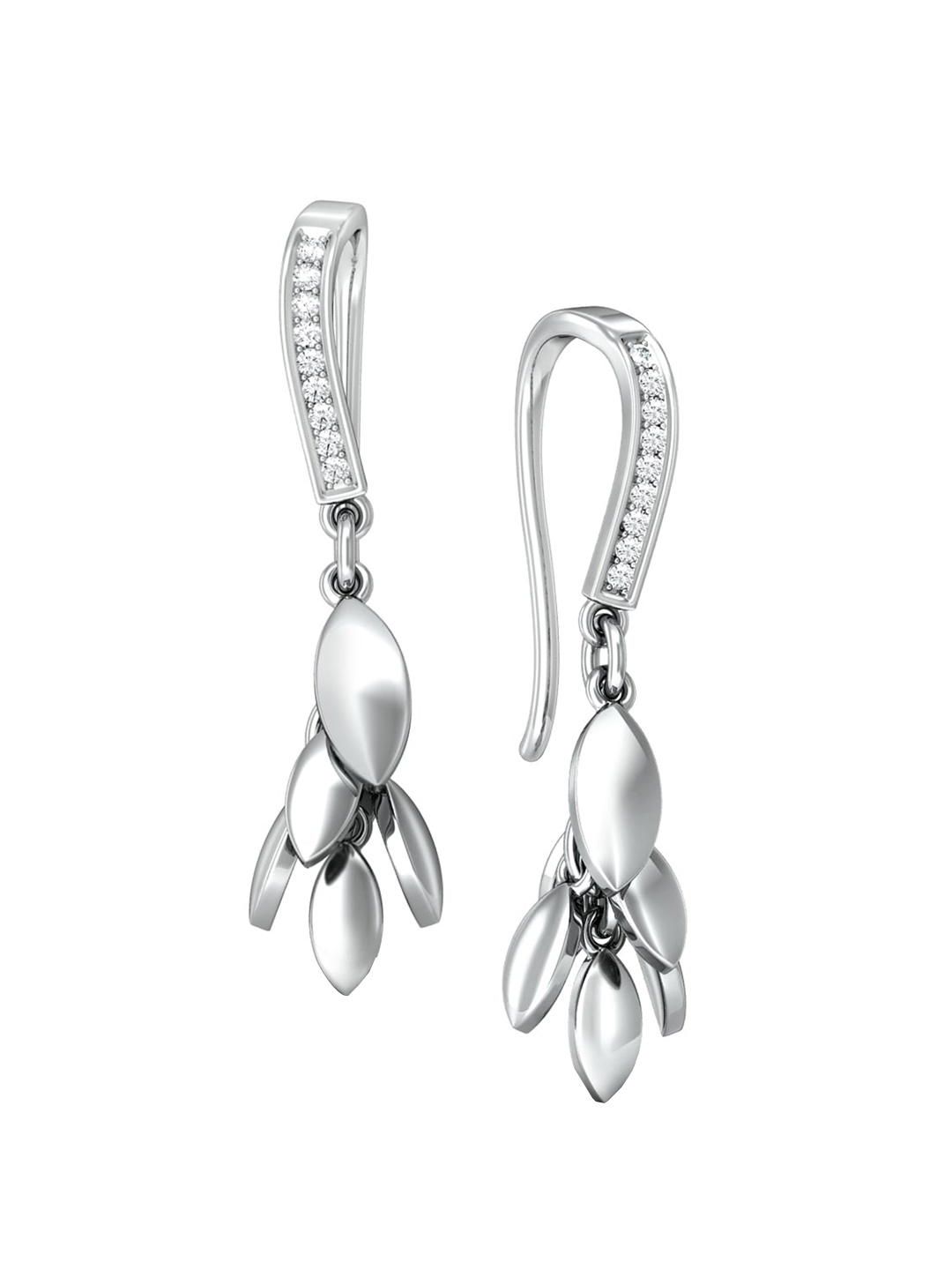 

MELORRA White Wisteria Rhodium-Plated Diamond-Studded 18KT White Gold Drop Earrings-4.5gm