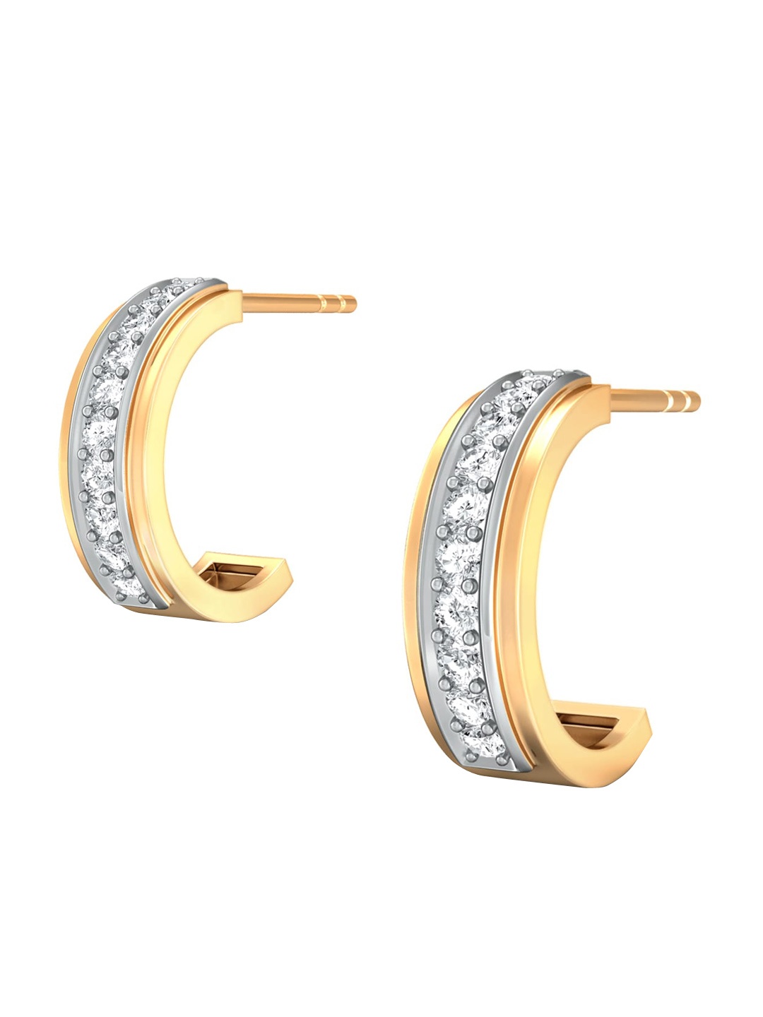 

MELORRA Ever Radiant Rhodium-Plated 18KT Gold Diamond J-Hoop Earrings-3.44gm