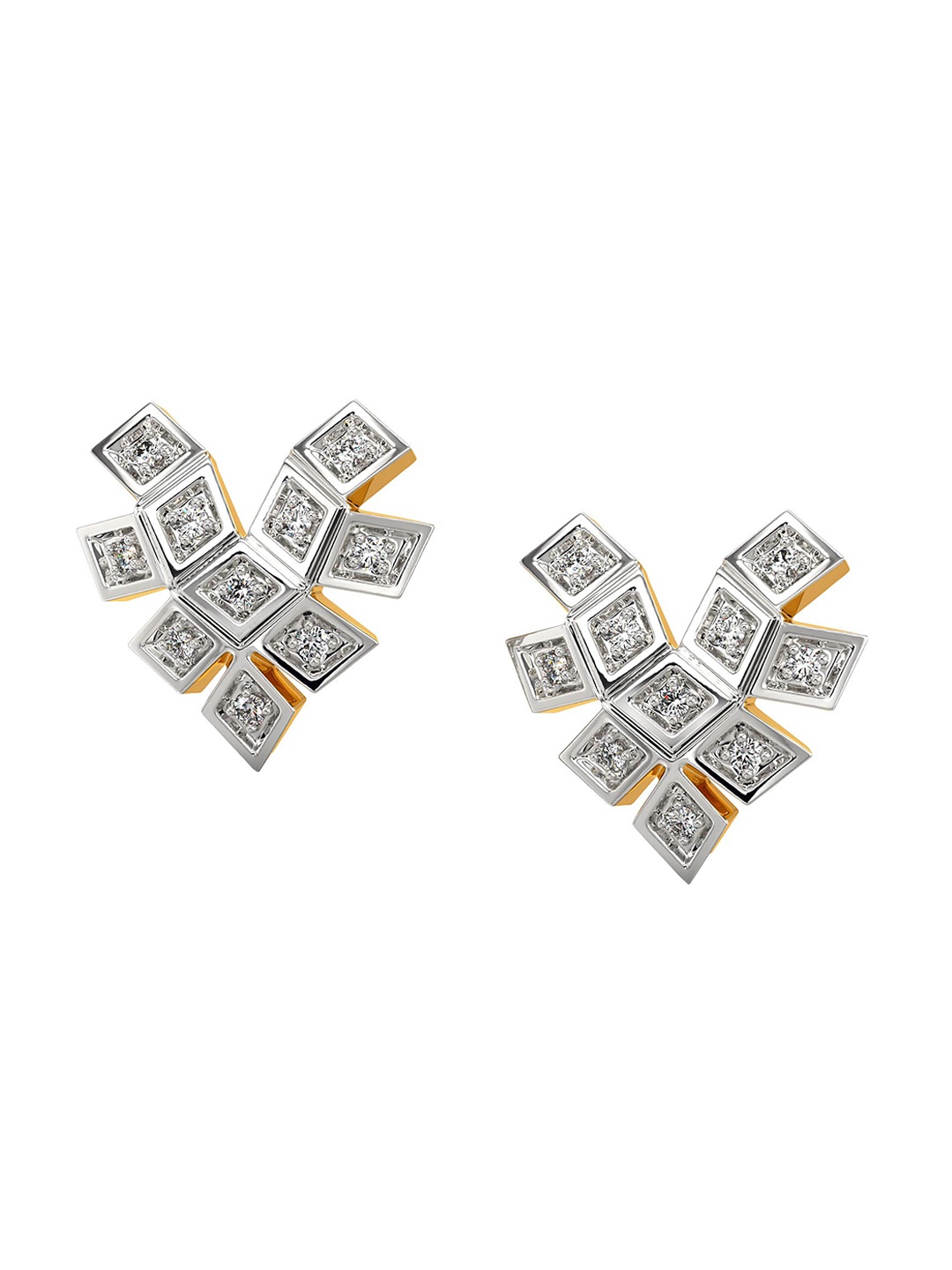 

MELORRA Gingham Care Rhodium-Plated Diamond-Studded 18KT Gold Stud Earrings-2.53gm