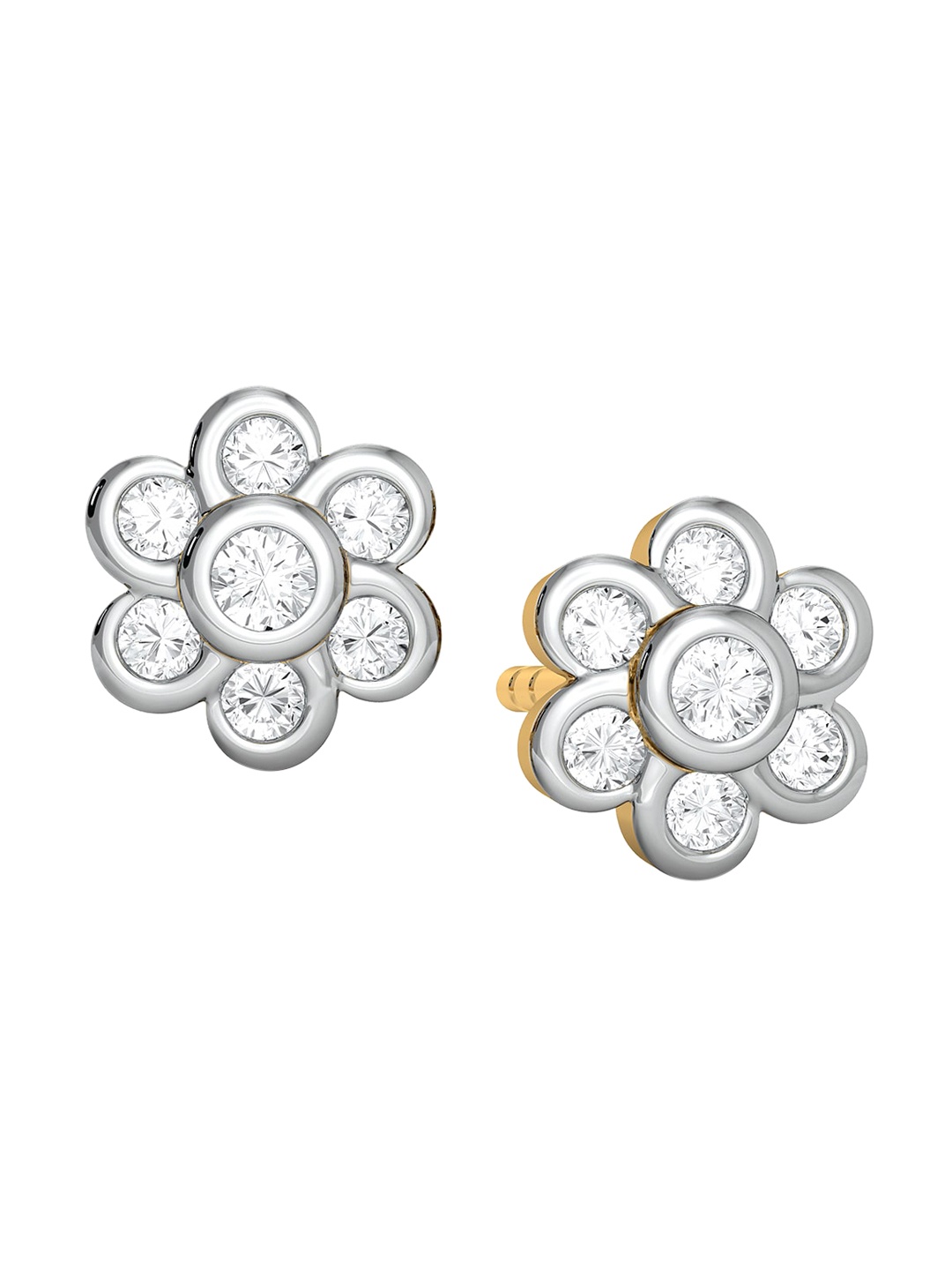 

MELORRA Topsy Curvy Rhodium-Plated Diamond- Studded 18KT Gold Stud Earrings- 2.02 gm