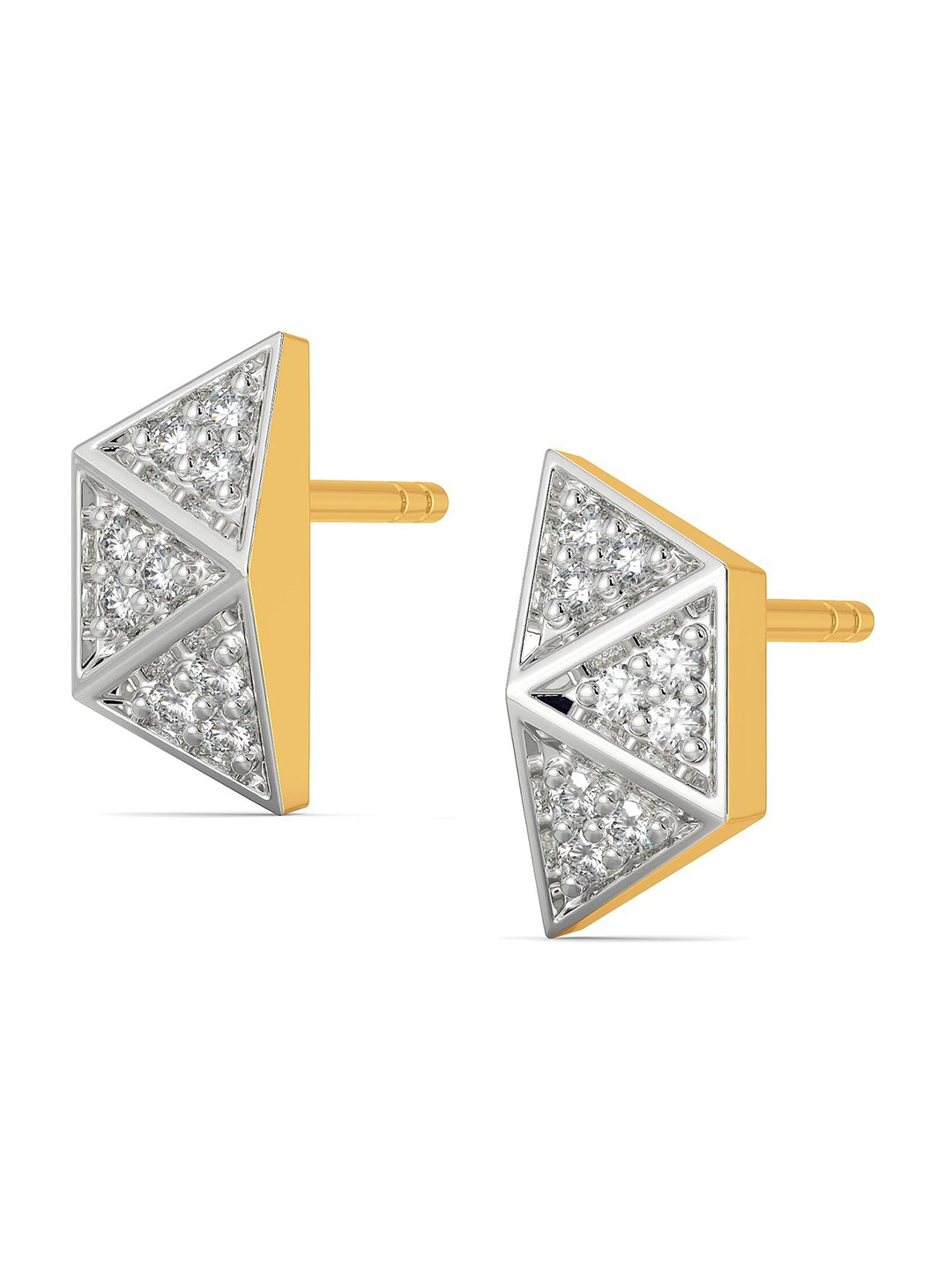 

MELORRA Triple Tilt Rhodium-Plated Diamond-Studded 18KT Gold Stud Earrings-1.93gm
