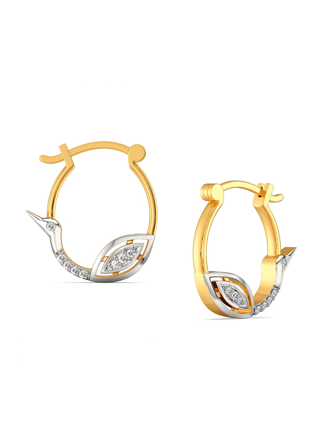 

MELORRA White Soiree Rhodium-Plated Diamond- Studded 18KT Gold Hoop Earrings-4.37gm