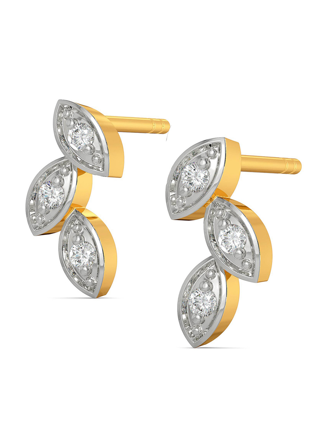 

MELORRA The Curio Trio Diamond-Studded Rhodium-Plated 18KT Gold Studs Earrings- 2.06 gm