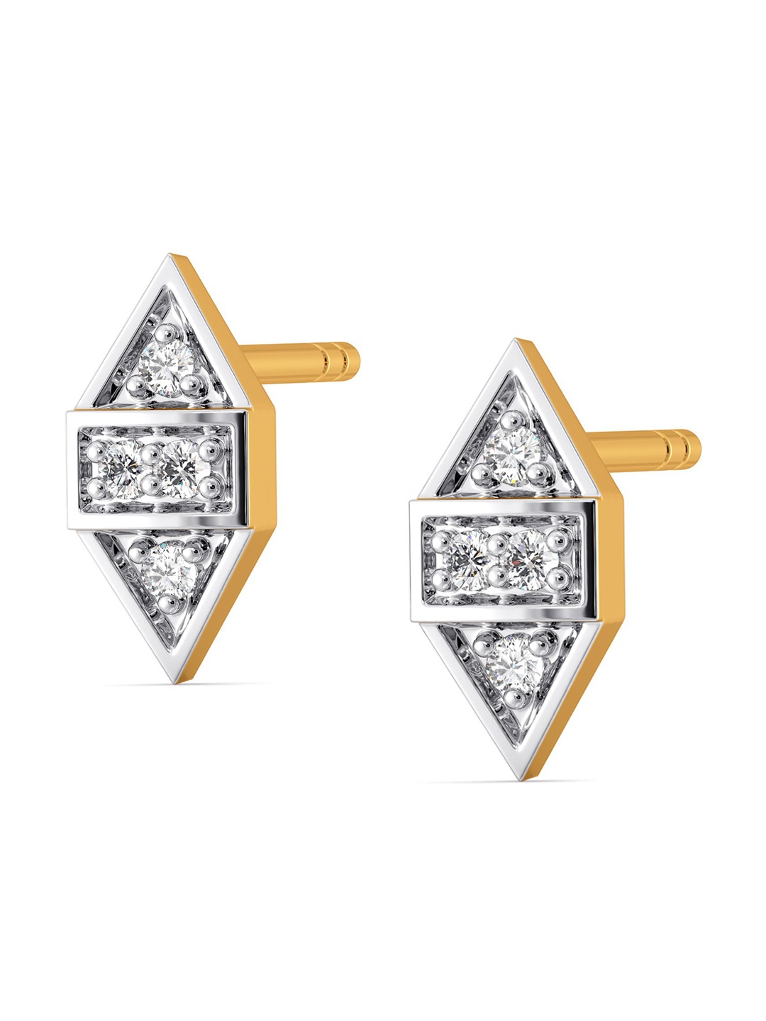 

MELORRA Chequered Twins Rhodium-Plated Diamond-Studded 18KT Gold Stud Earrings-1.44gm