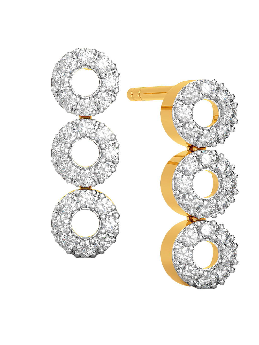 

MELORRA Trinity Tier Rhodium-Plated Diamond-Studded 18KT Gold Drop Earrings-2.29gm