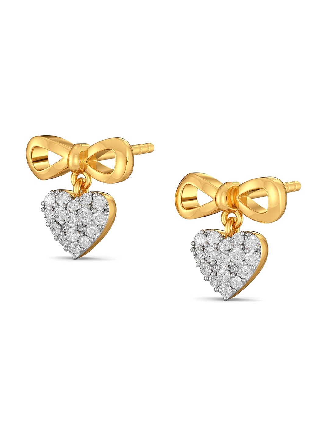 

MELORRA Knotty Hearts Rhodium-Plated Diamond-Studded 18KT Gold Stud Earrings-3.13gm