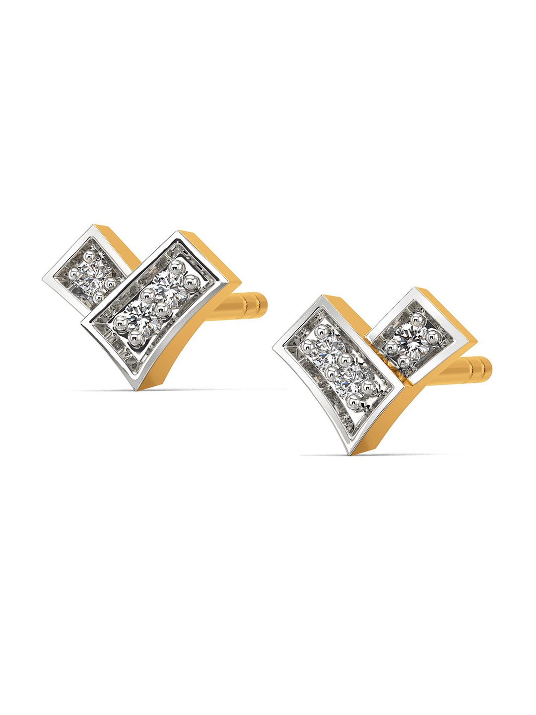 

MELORRA A Plaid Story Diamond-Studded Rhodium-Plated 18KT Gold Studs Earrings- 1.31 gm