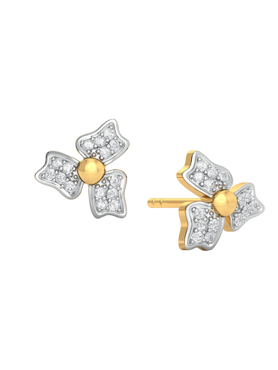 

MELORRA Sepal Steeple Rhodium-Plated Diamond-Studded 18KT Gold Stud Earrings-1.87gm