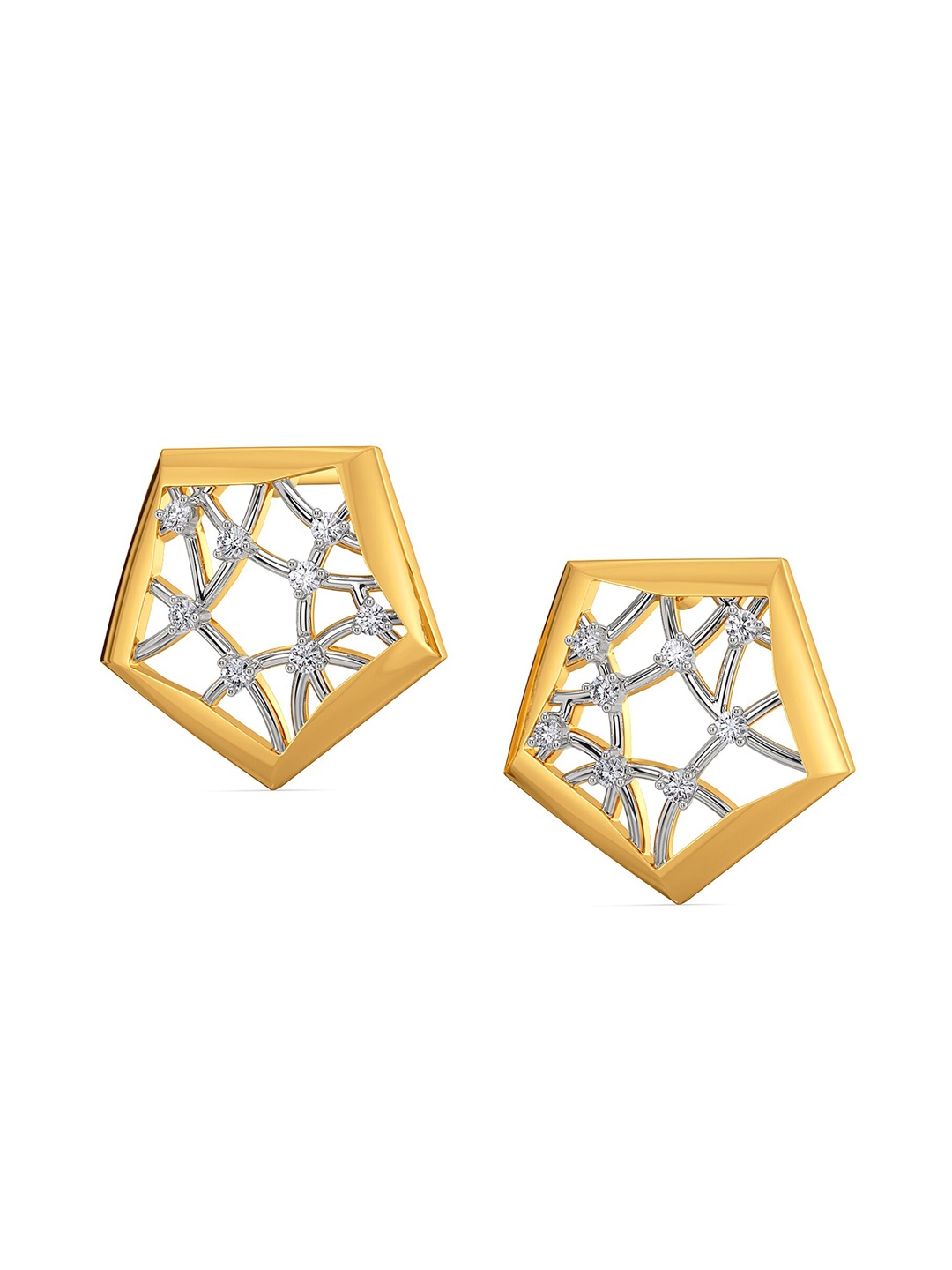 

MELORRA Crochet Cosmos Rhodium-Plated Diamond-Studded 18KT Gold Stud Earrings-3.2gm