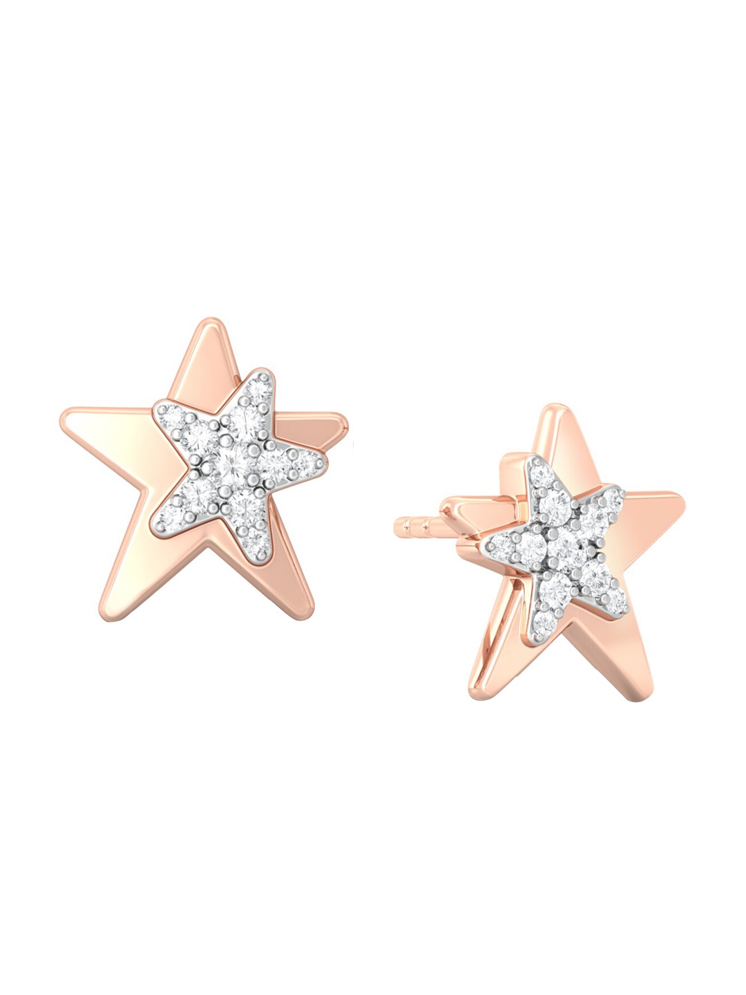 

MELORRA Star Love Diamond-Studded 18KT Rose Gold Studs Earrings- 2.53 gm
