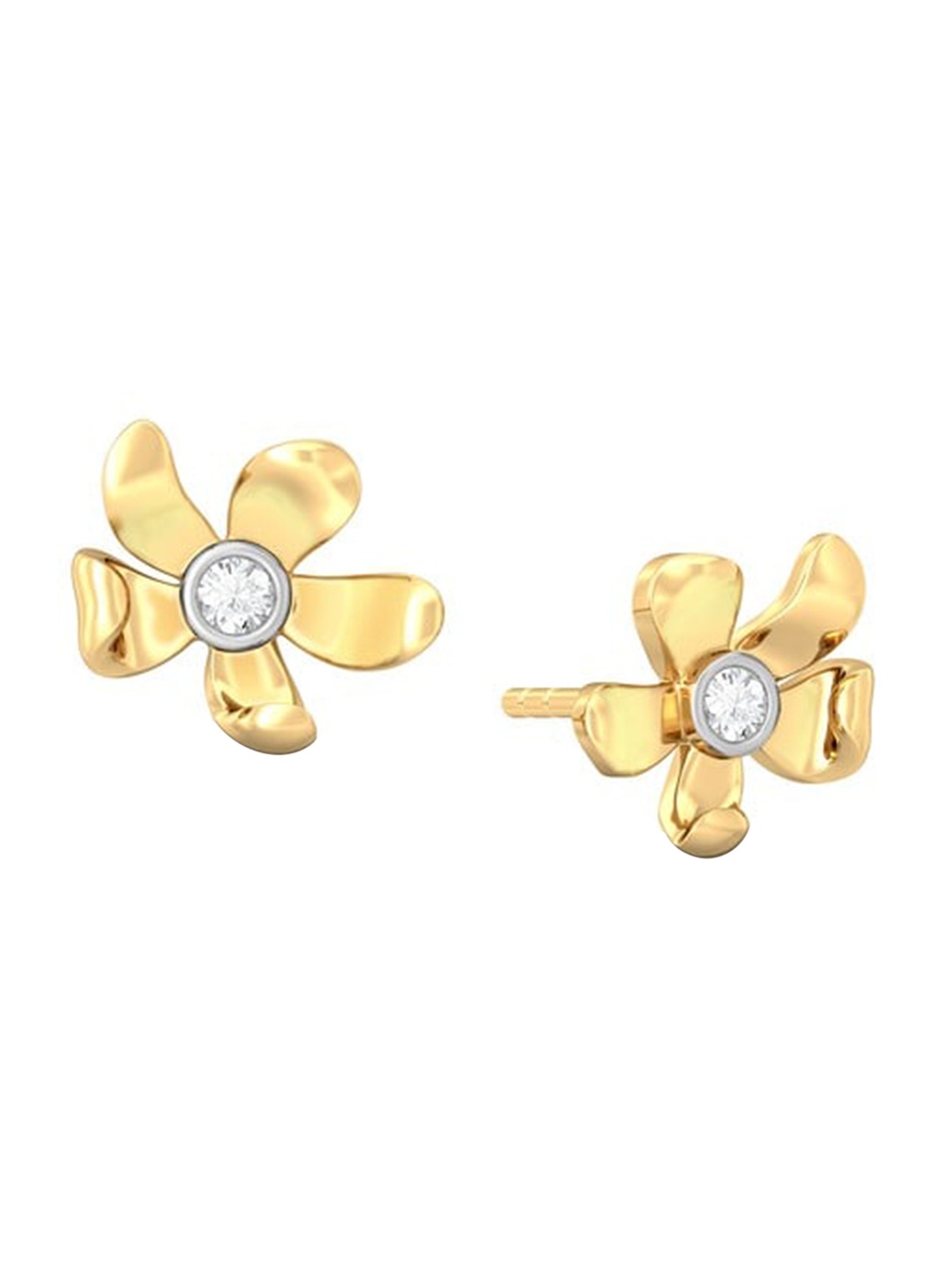 

MELORRA Blooming Floret Rhodium-Plated Diamond-Studded 18KT Gold Stud Earrings-1.69gm
