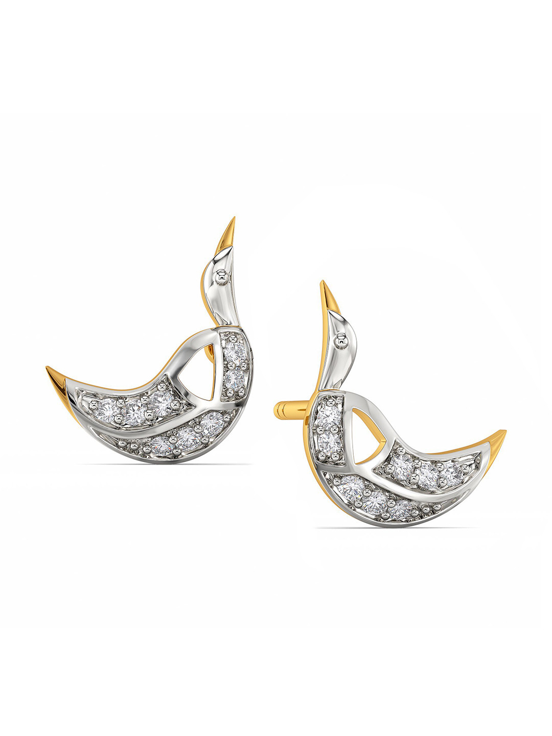 

MELORRA Swan Serenity Diamond-Studded Rhodium-Plated 18KT Gold Studs Earrings- 1.96 gm