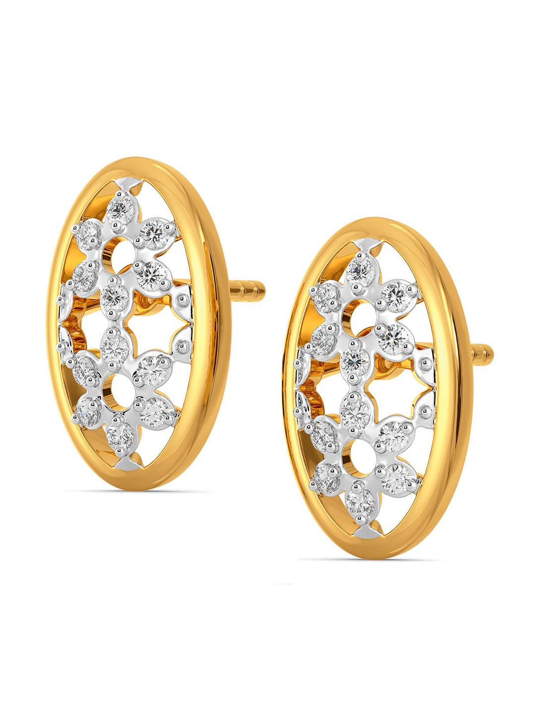 

MELORRA Lace Replay Diamond-Studded Rhodium-Plated 18KT Gold Studs Earrings- 2.53 gm