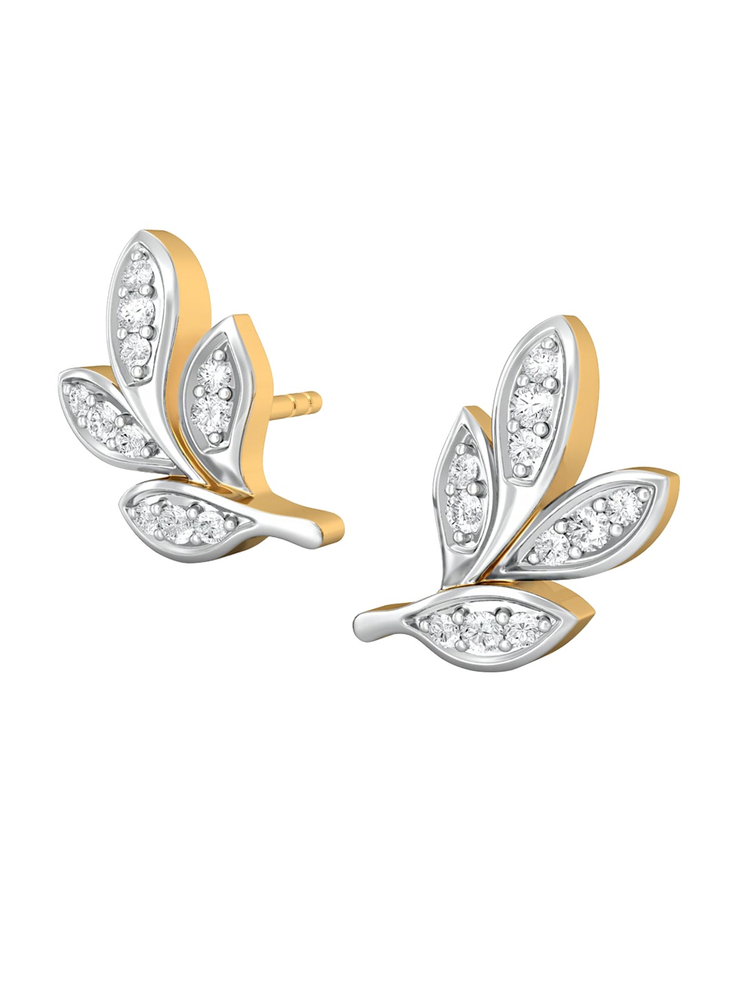 

MELORRA Flora Aura Diamond-Studded Rhodium-Plated 18KT Gold Studs Earrings- 2.6 gm