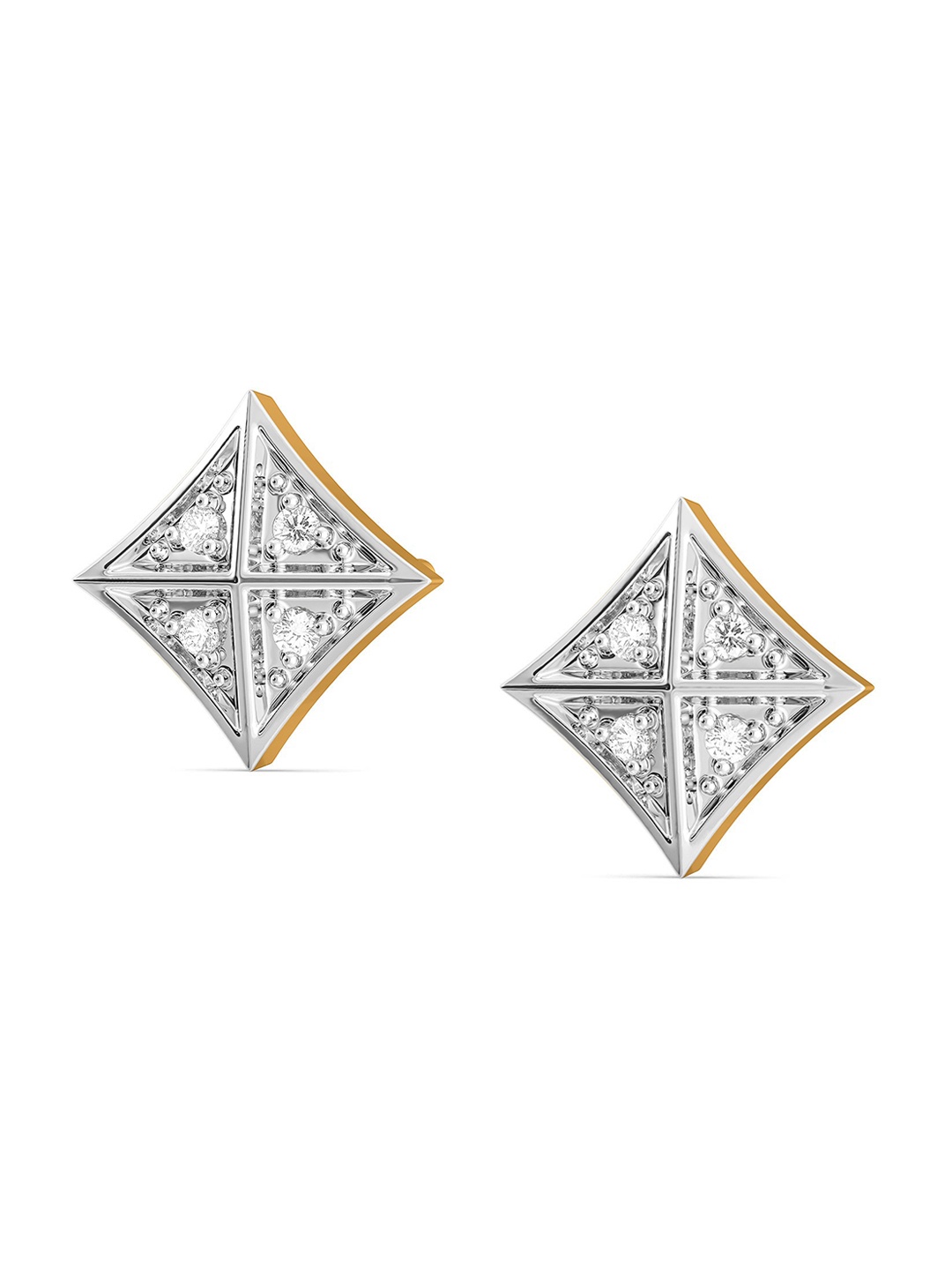 

MELORRA Chequered Panes Diamond-Studded Rhodium-Plated 18KT Gold Stud Earrings-1.62gm