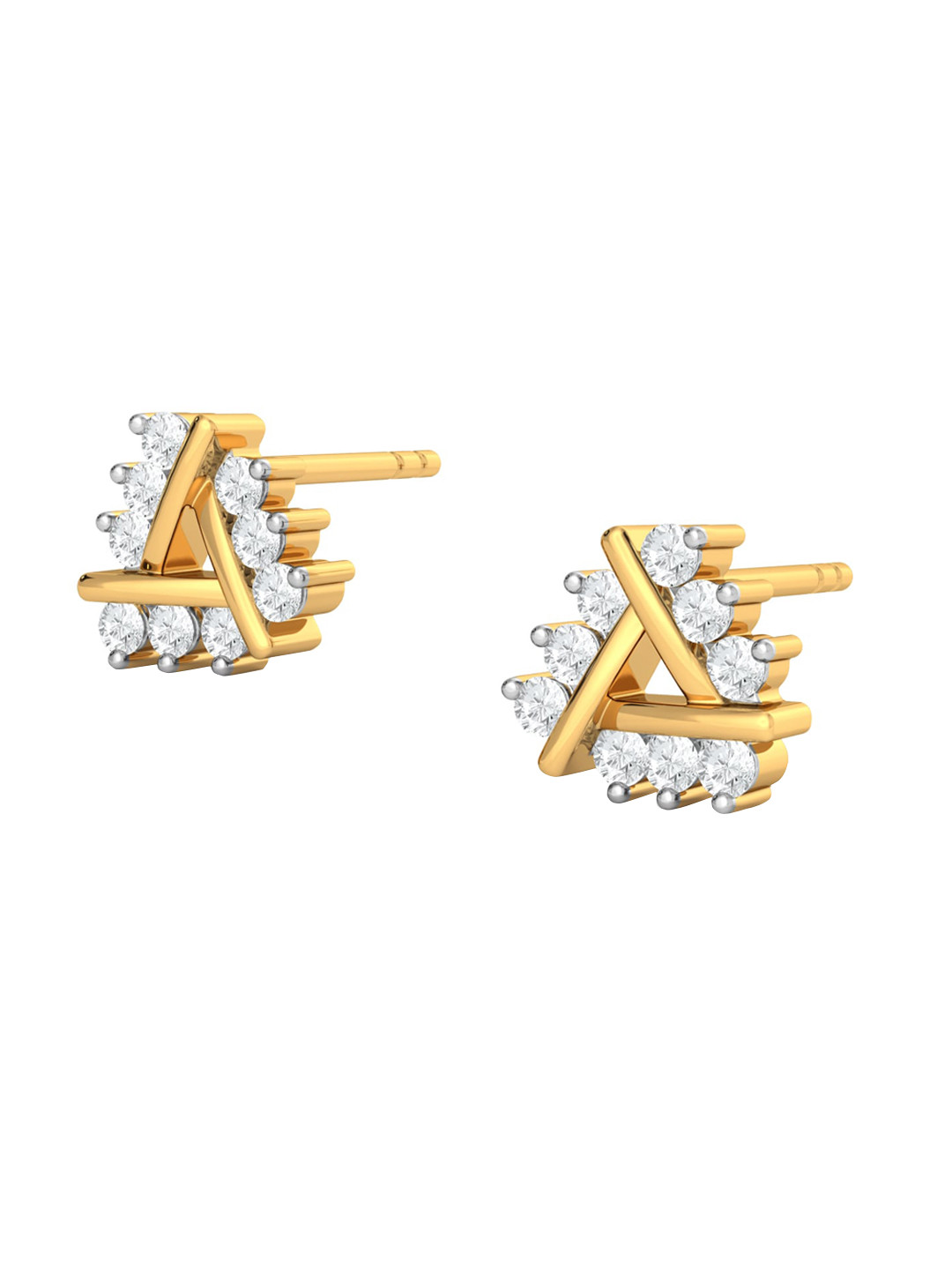 

MELORRA Triple Ace Rhodium-Plated Diamond- Studded 18KT Gold Stud Earrings-1.75gm