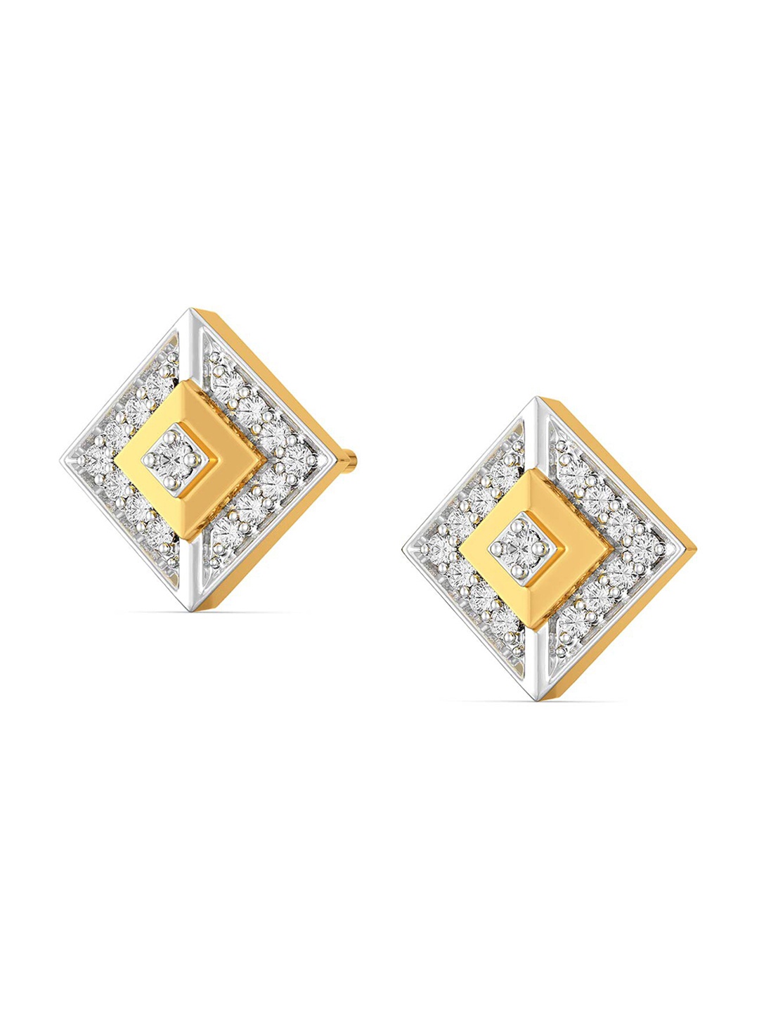 

MELORRA The Three Fold Diamond-Studded Rhodium-Plated 18KT Gold Studs Earrings- 2.55 gm
