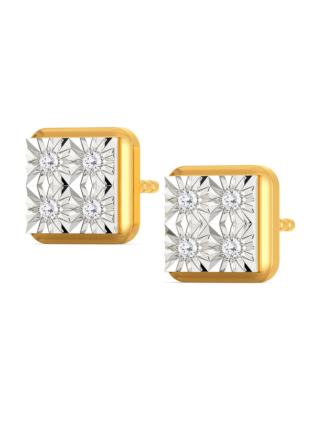 

MELORRA Boxy Banter Rhodium-Plated 18KT Gold Diamond Stud Earrings-2.4gm