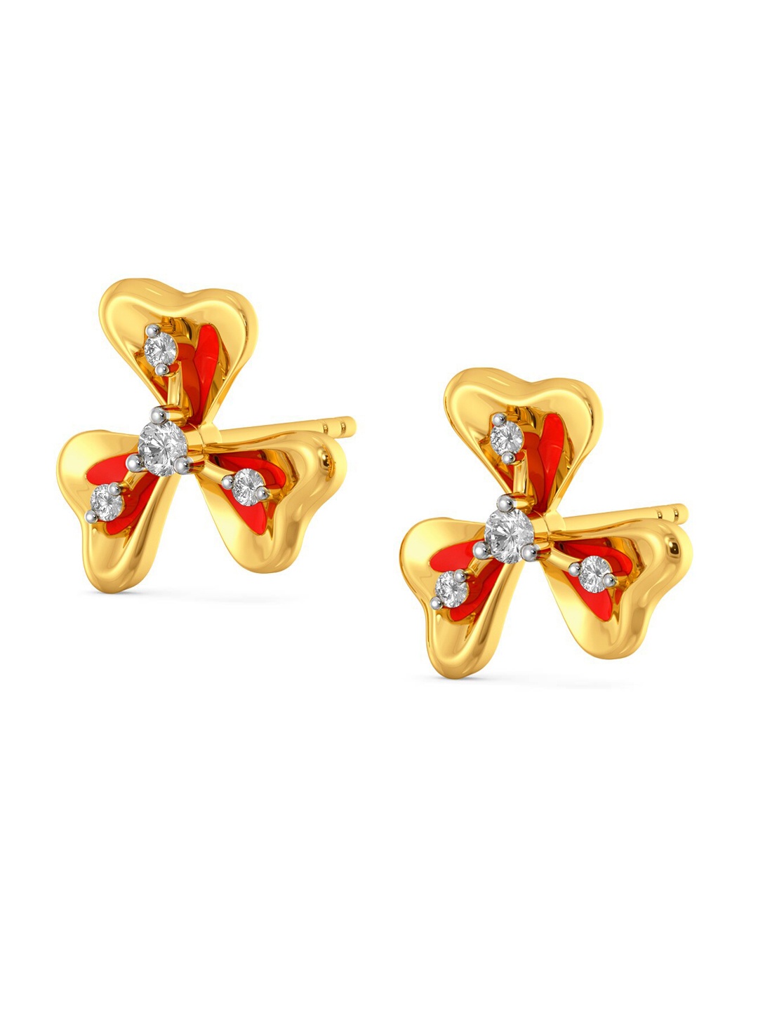 

MELORRA Peek a Petal Rhodium-Plated 18KT Gold Diamond Stud Earrings- 3.68gm