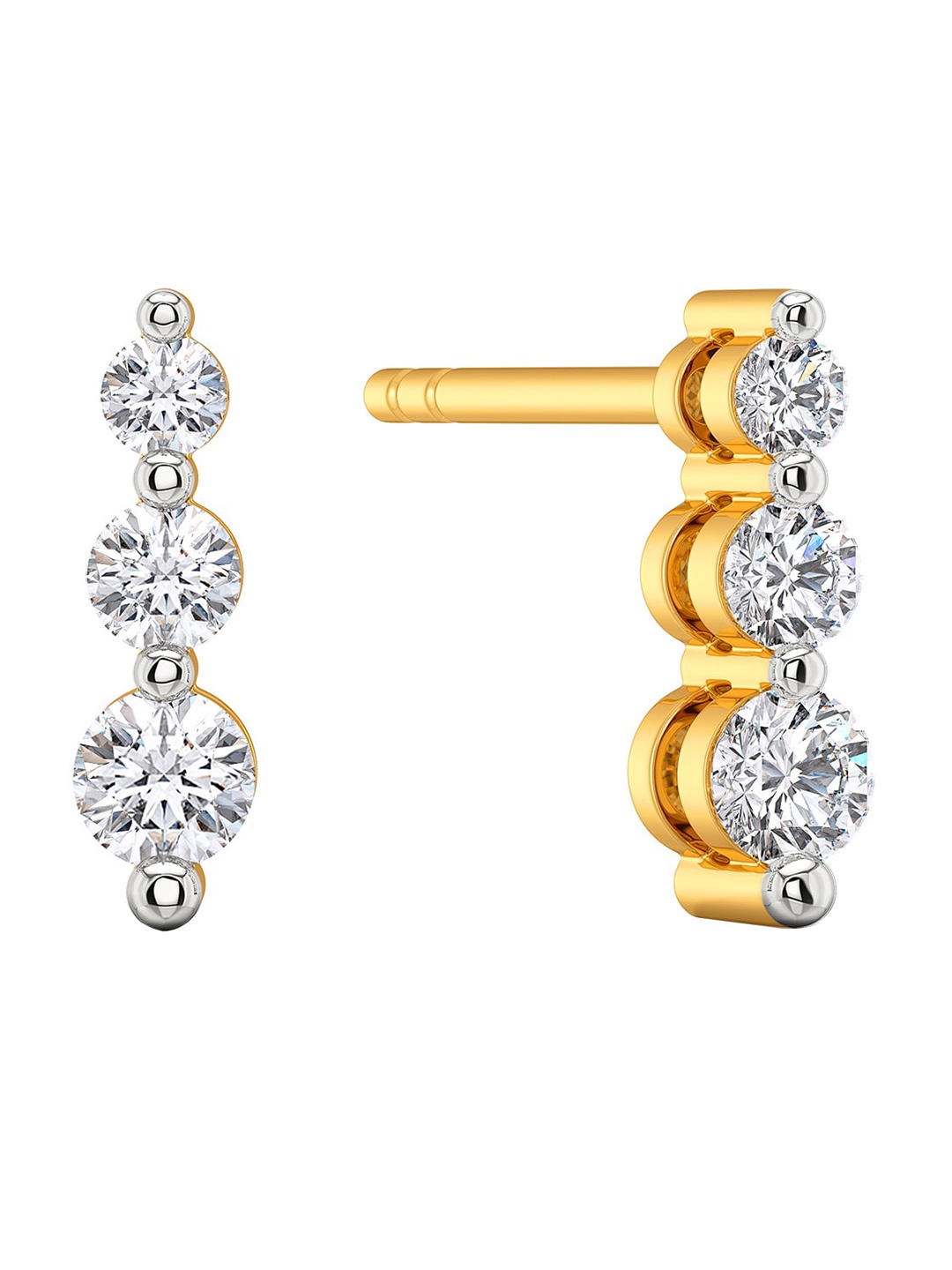 

MELORRA Troika Pact Rhodium-Plated Diamond- Studded 18KT Gold Drop Earrings-1.4gm