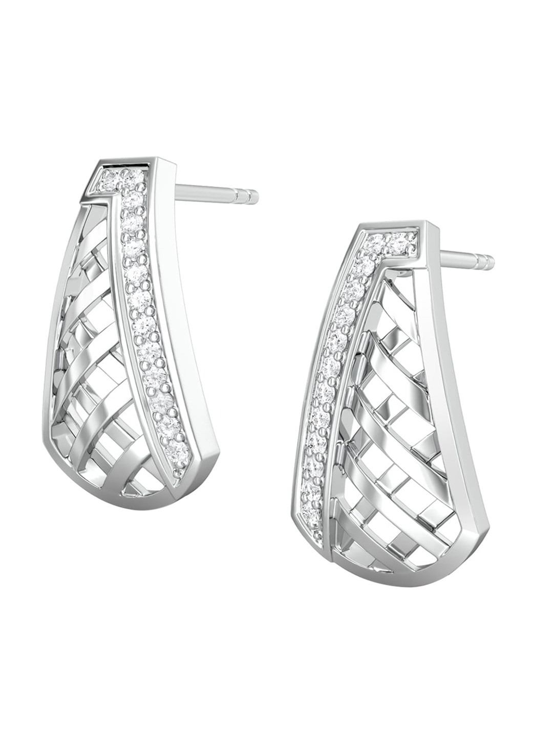

MELORRA Cross-Hatch Diamond-Studded 18KT White Gold Studs Earrings- 4.46 gm, Silver