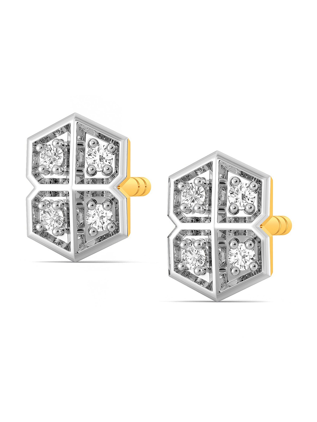 

MELORRA Check Cherie Diamond-Studded Rhodium-Plated 18KT Gold Stud Earrings-1.24gm