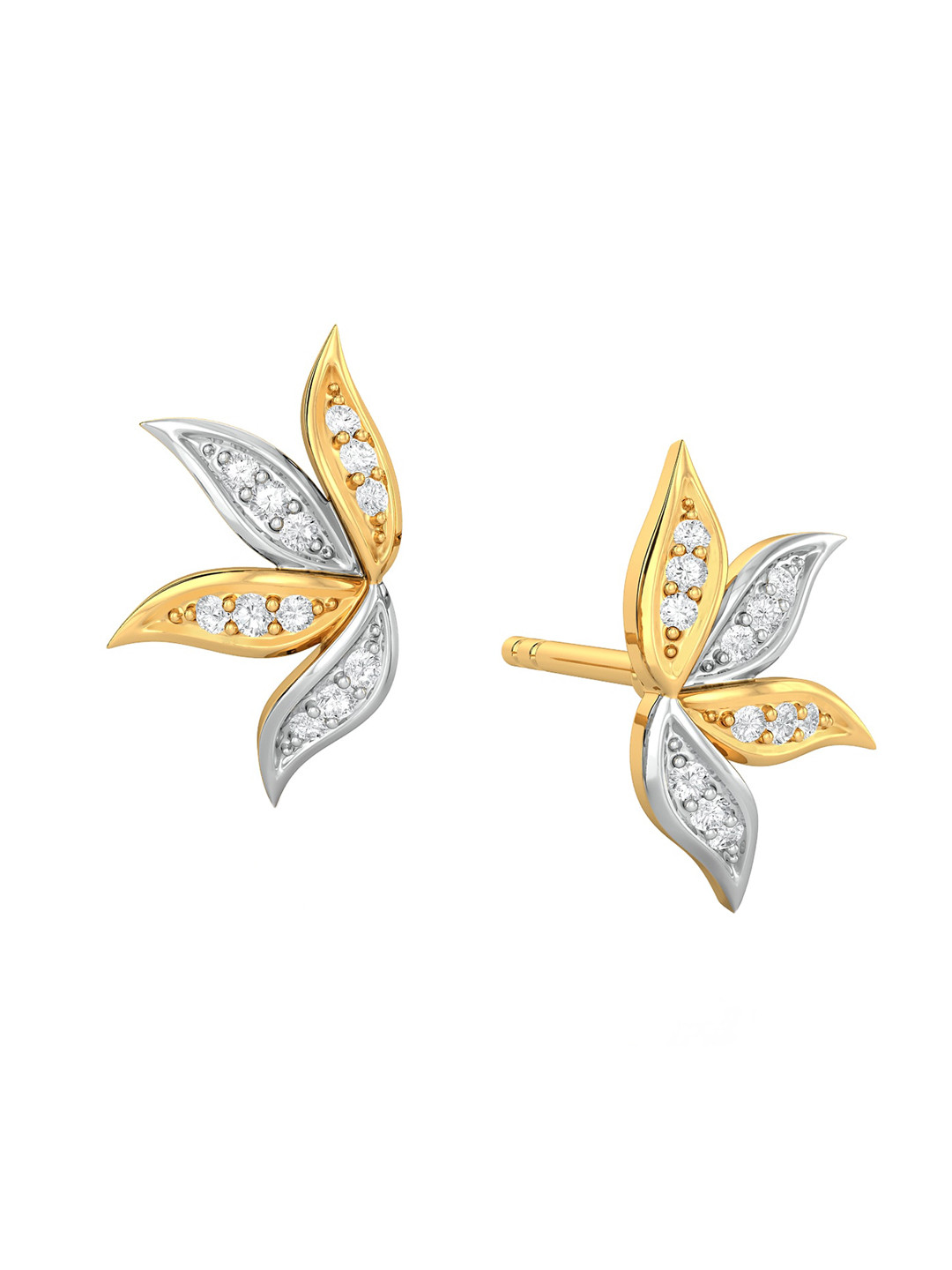 

MELORRA Tropical Artsy Rhodium-Plated Diamond-Studded 18KT Gold Stud Earrings- 2.38gm