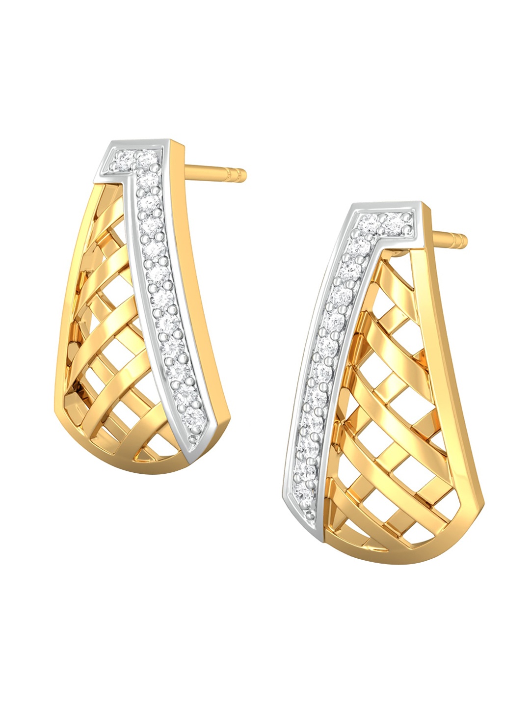 

MELORRA Crossovers Diamond-Studded Rhodium-Plated 18KT Gold Drop Earrings-4.05gm