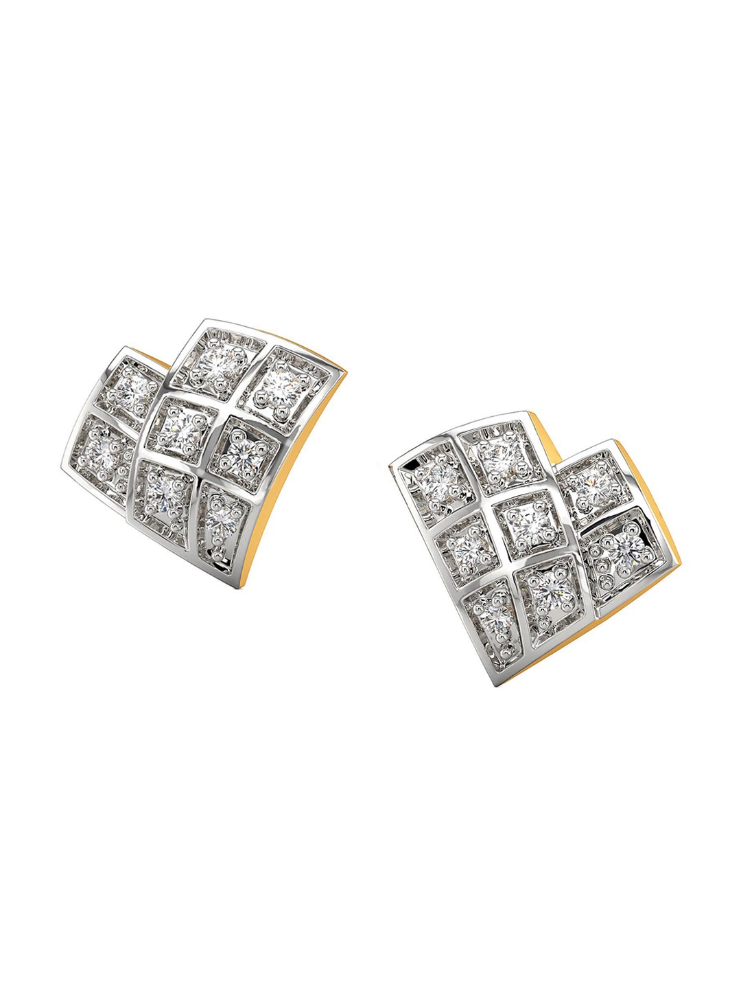 

MELORRA Check Together Rhodium-Plated 18KT Gold Diamond Stud Earrings-2.03gm