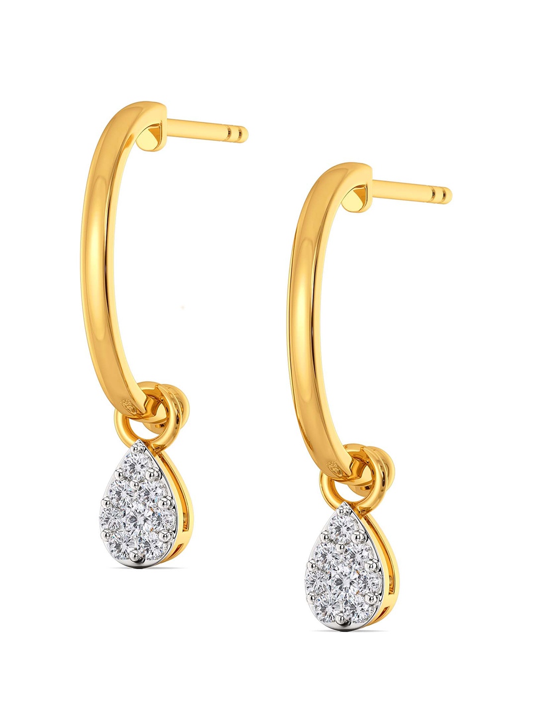 

MELORRA Dribble Dabble Rhodium-Plated Diamond Studded 18KT Gold Hoop Earrings- 2.3gm