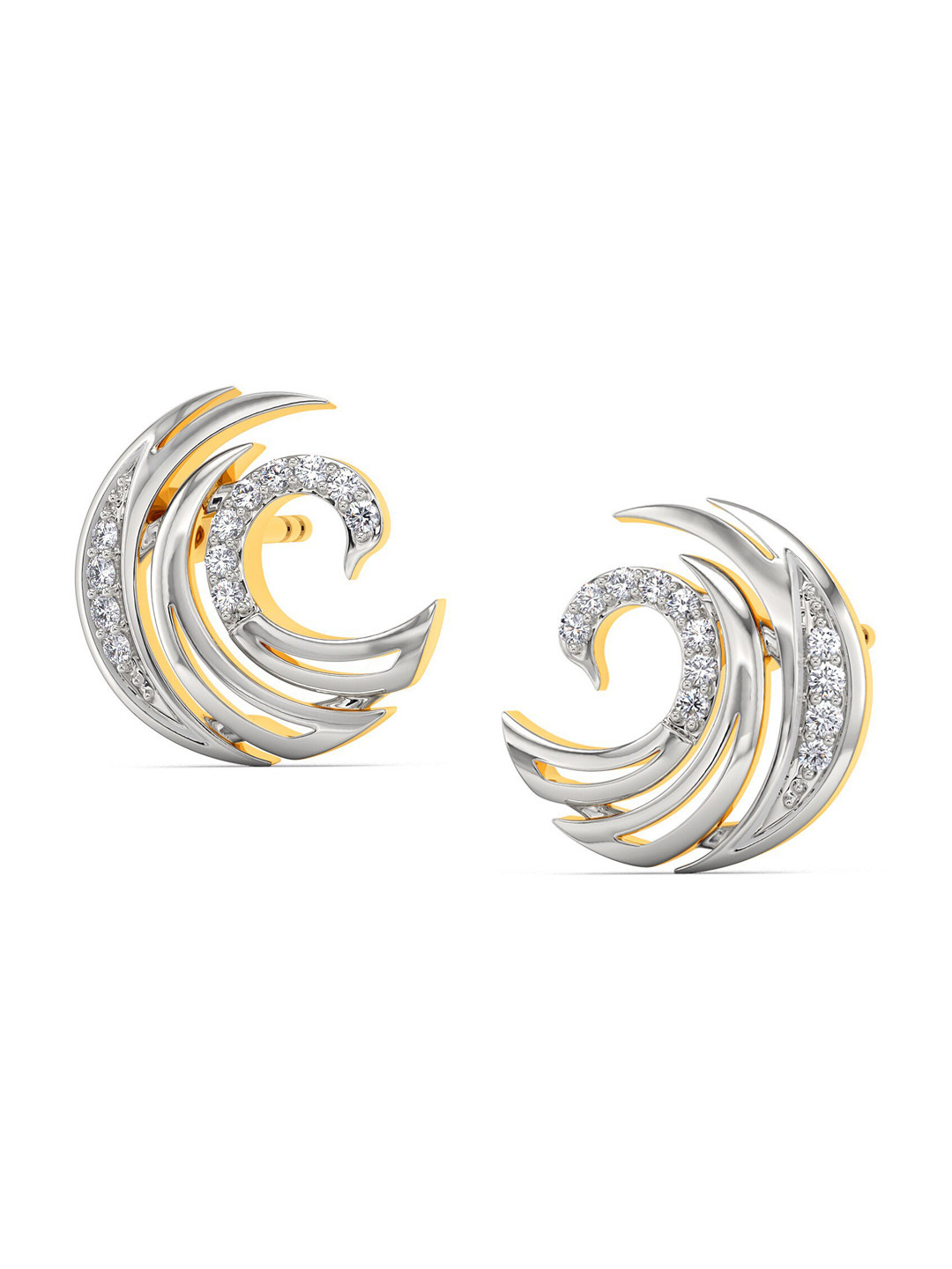 

MELORRA Brave N Blanc Rhodium-Plated Diamond-Studded 18KT Gold Stud Earrings-2.78gm