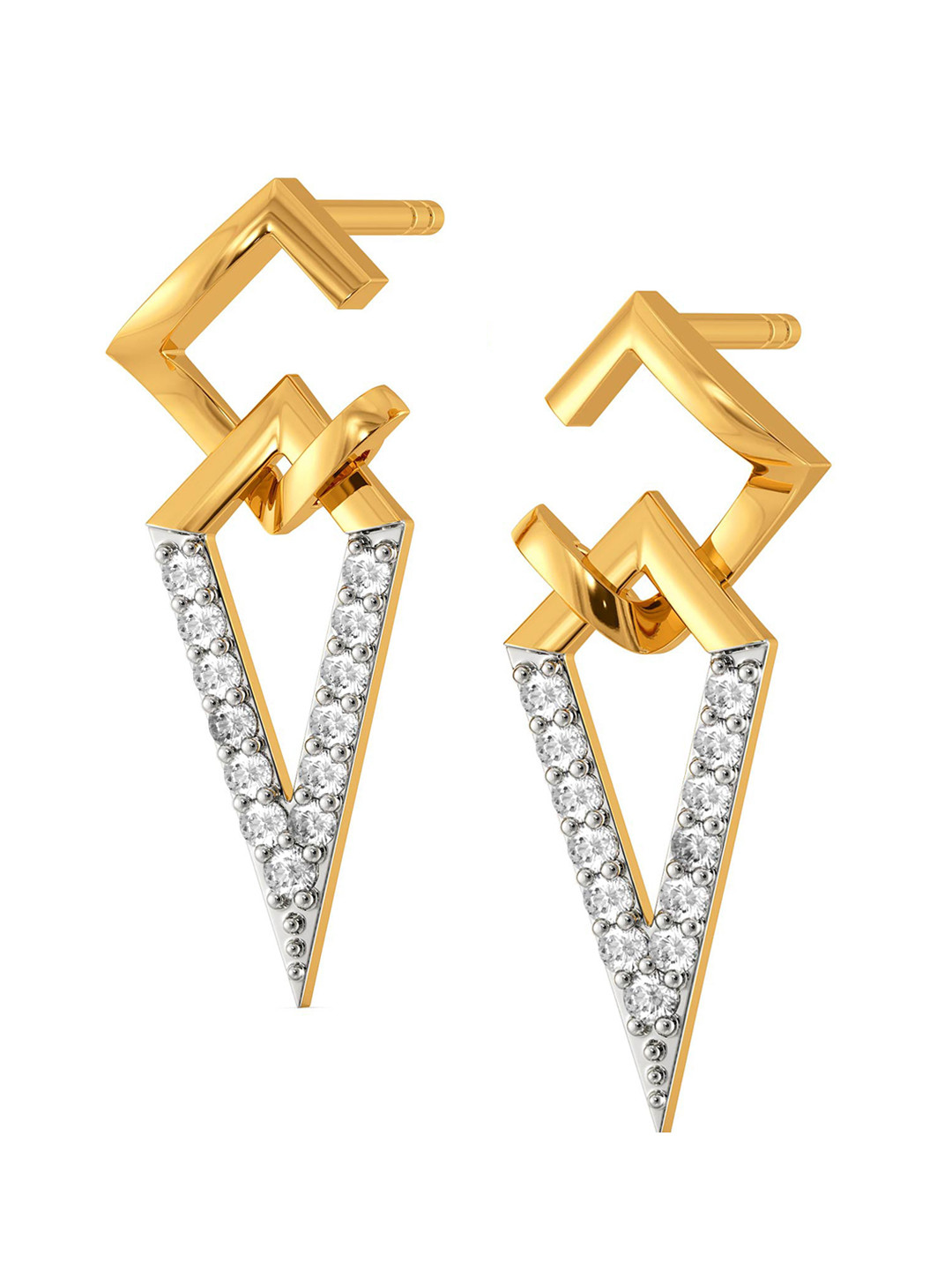 

MELORRA 18KT Gold Dominance Diamond-Studded Stud Earrings- 2.24 g