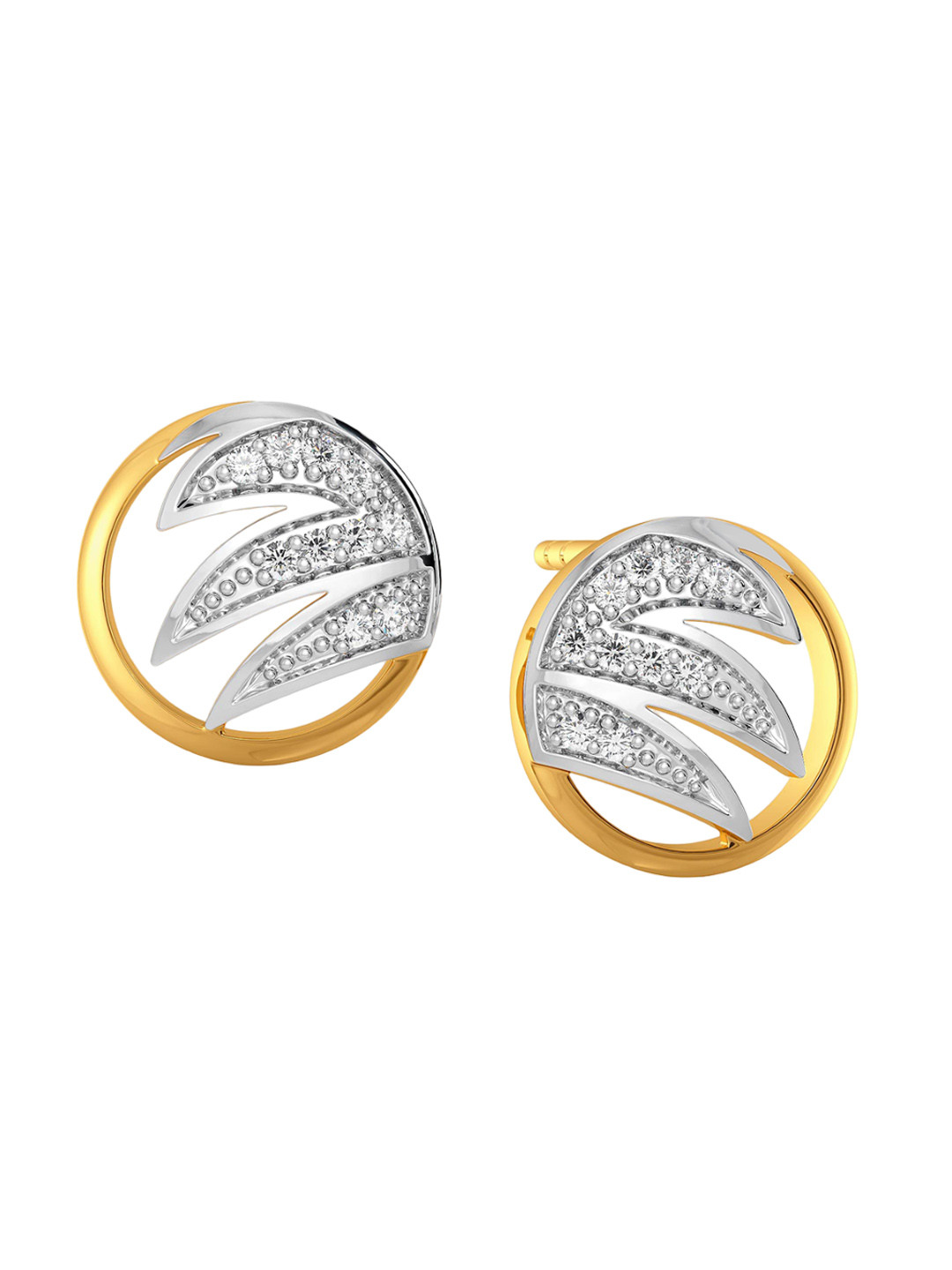 

MELORRA Flaunt A Fern Diamond-Studded Rhodium-Plated 18KT Gold Studs Earrings- 2.54 gm