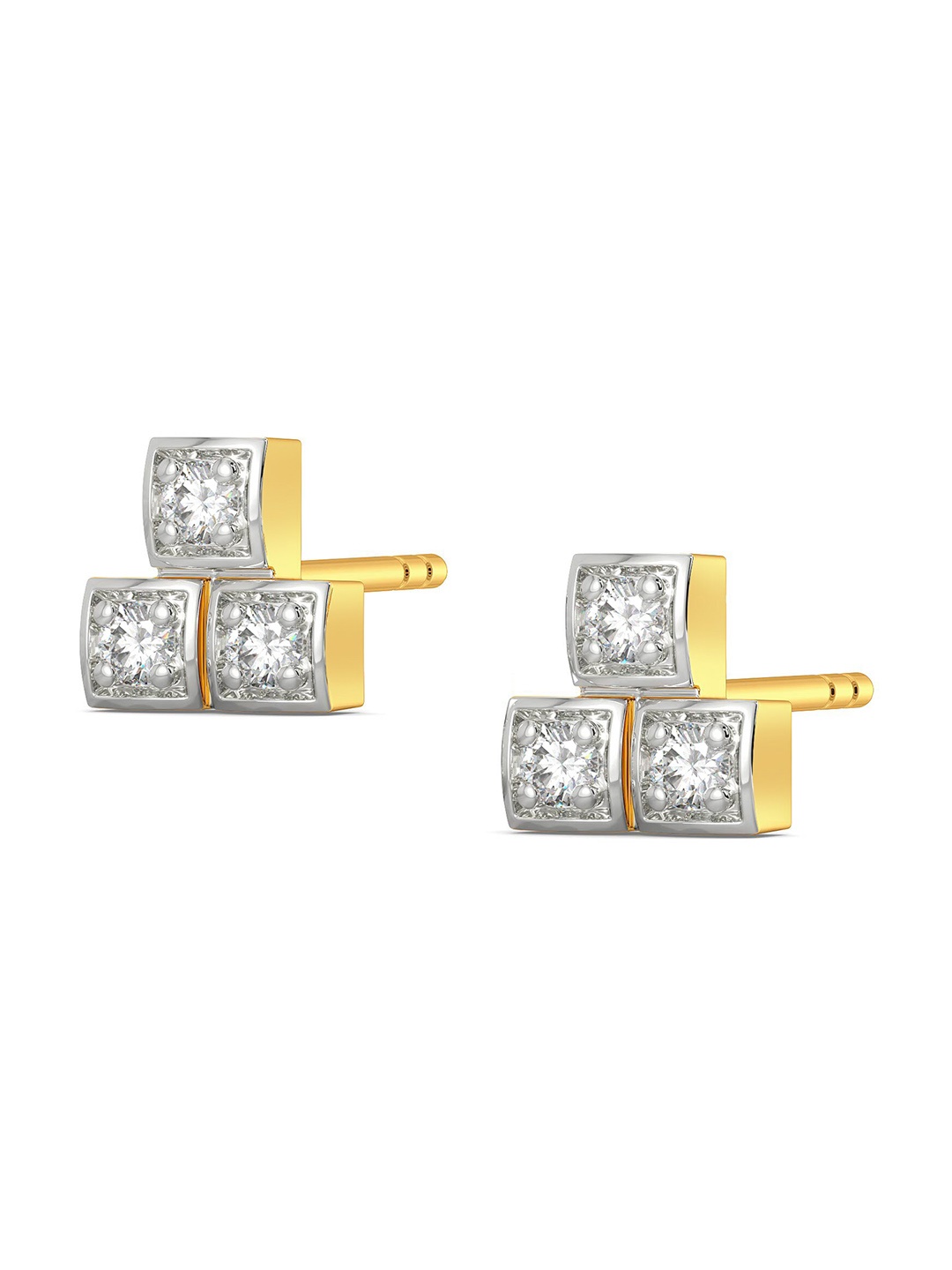 

MELORRA Stack N Square Rhodium-Plated 18KT Gold Diamond Stud Earrings- 2.24gm
