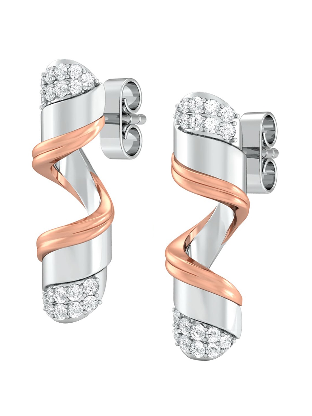 

MELORRA Curly Ribbon 18KT White Gold & Rose Gold Diamond Stud Earrings-2.74gm