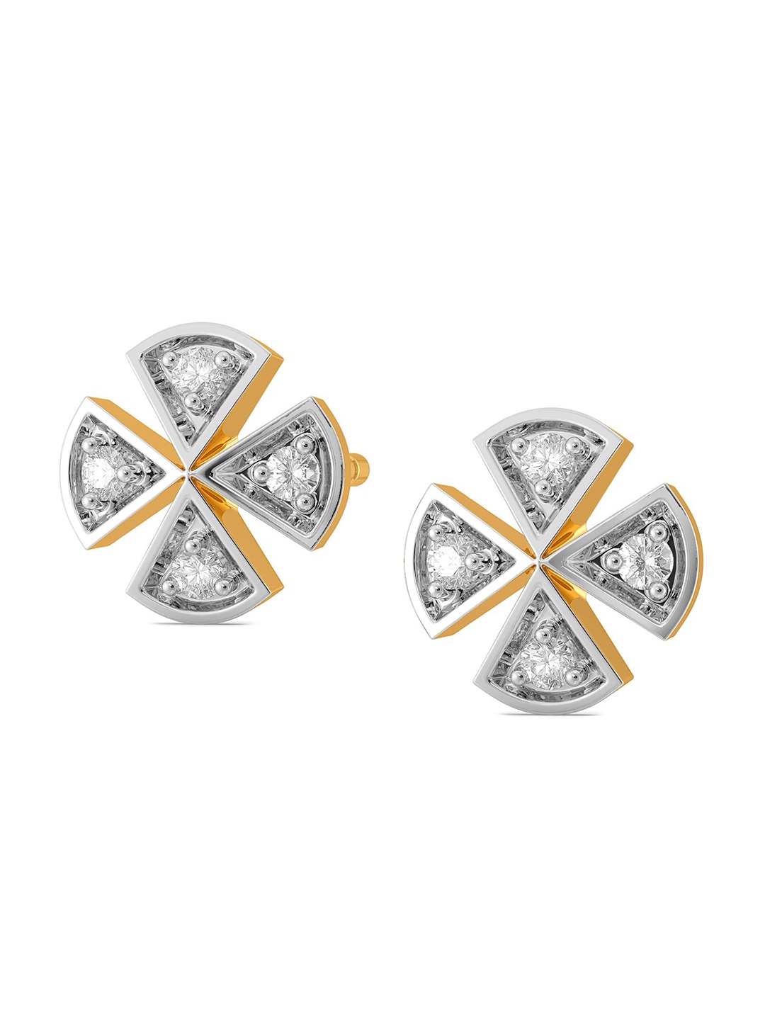 

MELORRA Check Remix Diamond-Studded Rhodium-Plated 18KT Gold Studs Earrings- 1.51gm