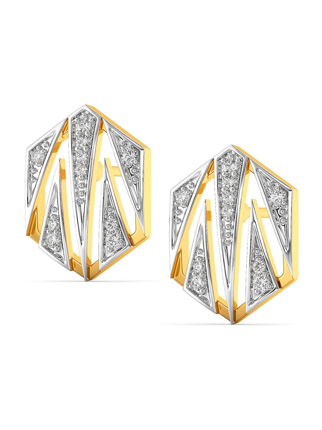 

MELORRA Sharp N Chic Diamond-Studded Rhodium-Plated 18KT Gold Studs Earrings- 3.94 gm