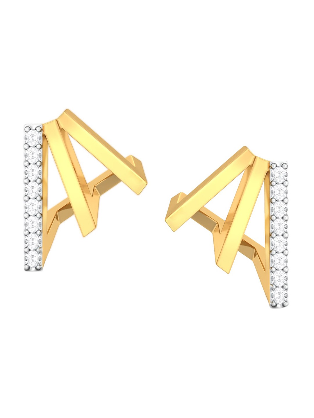 

MELORRA Stripe Charmer Diamond-Studded Rhodium-Plated 18KT Gold Studs Earrings- 2.47 gm