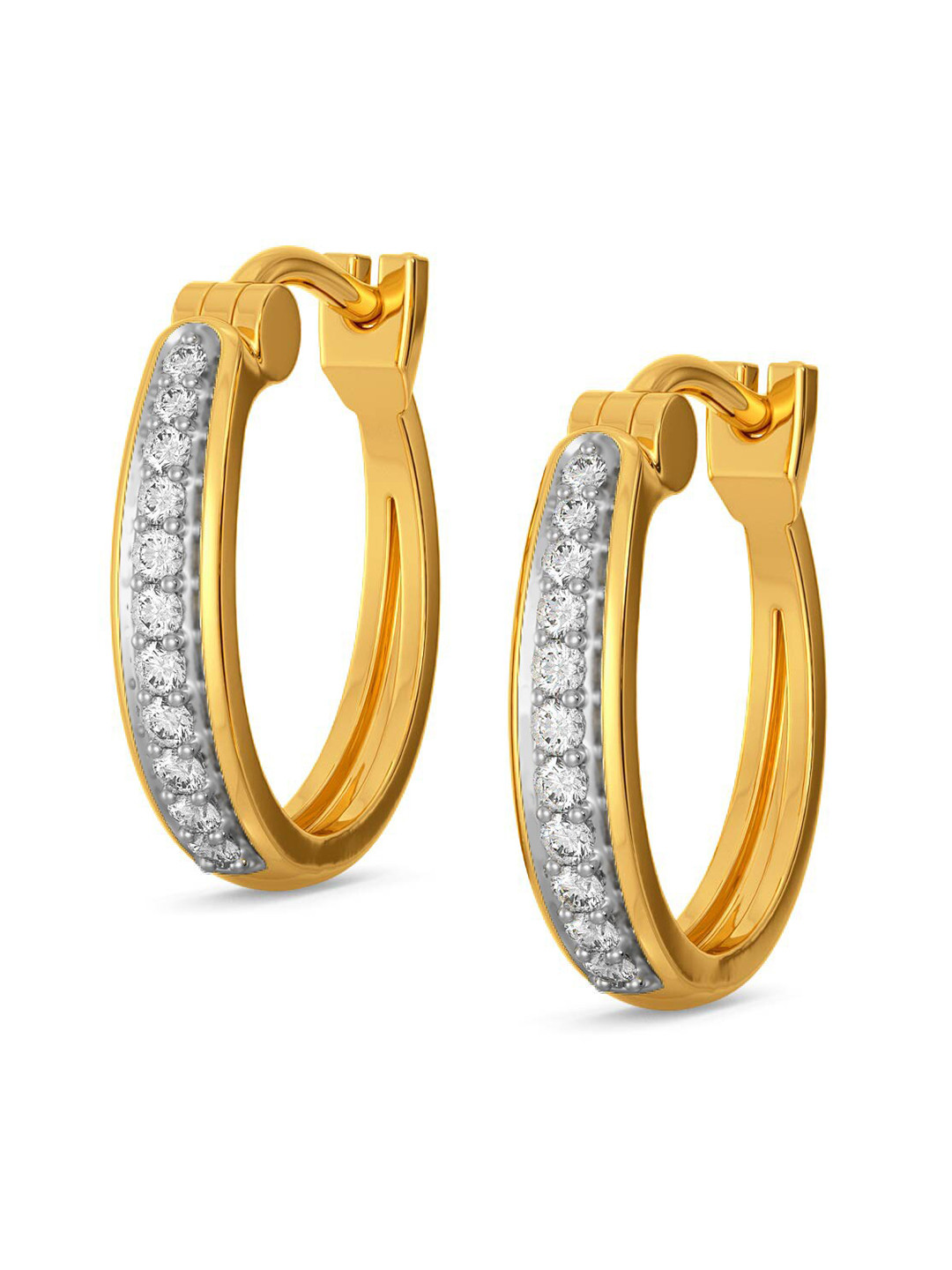 

MELORRA Basic Linears Diamond-Studded 18KT Gold Hoop Earrings- 2.5 gm