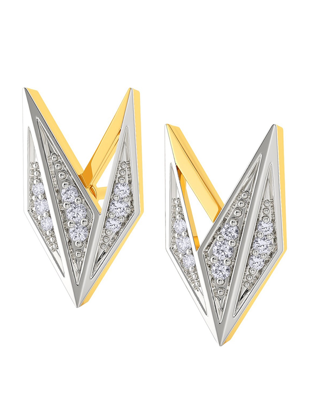 

MELORRA Tailored Edge Diamond-Studded Rhodium-Plated 18KT Gold Stud Earrings-3.37gm