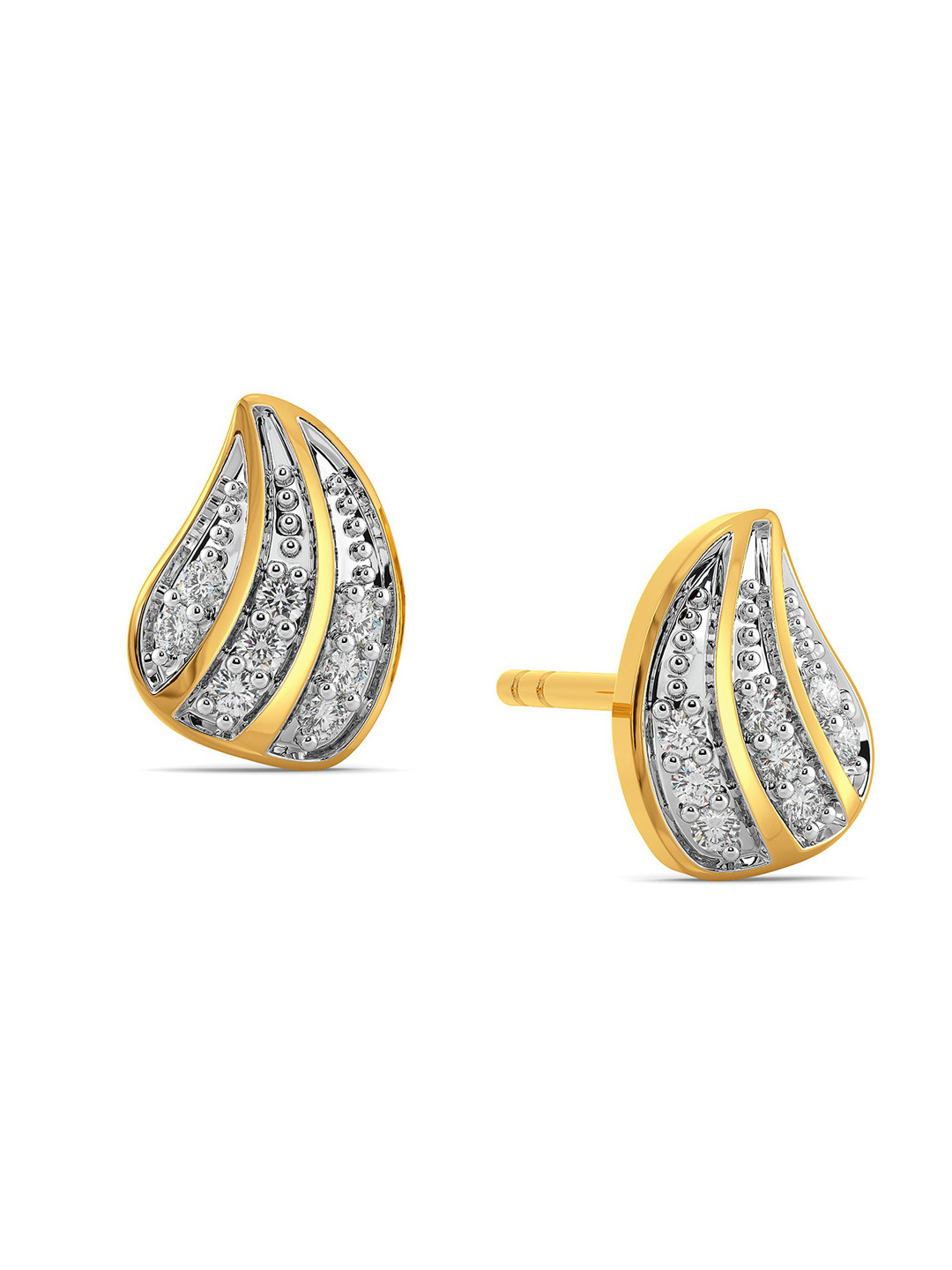 

MELORRA Shell Sheen Diamond-Studded Rhodium-Plated 18KT Gold Studs Earrings- 1.9 gm